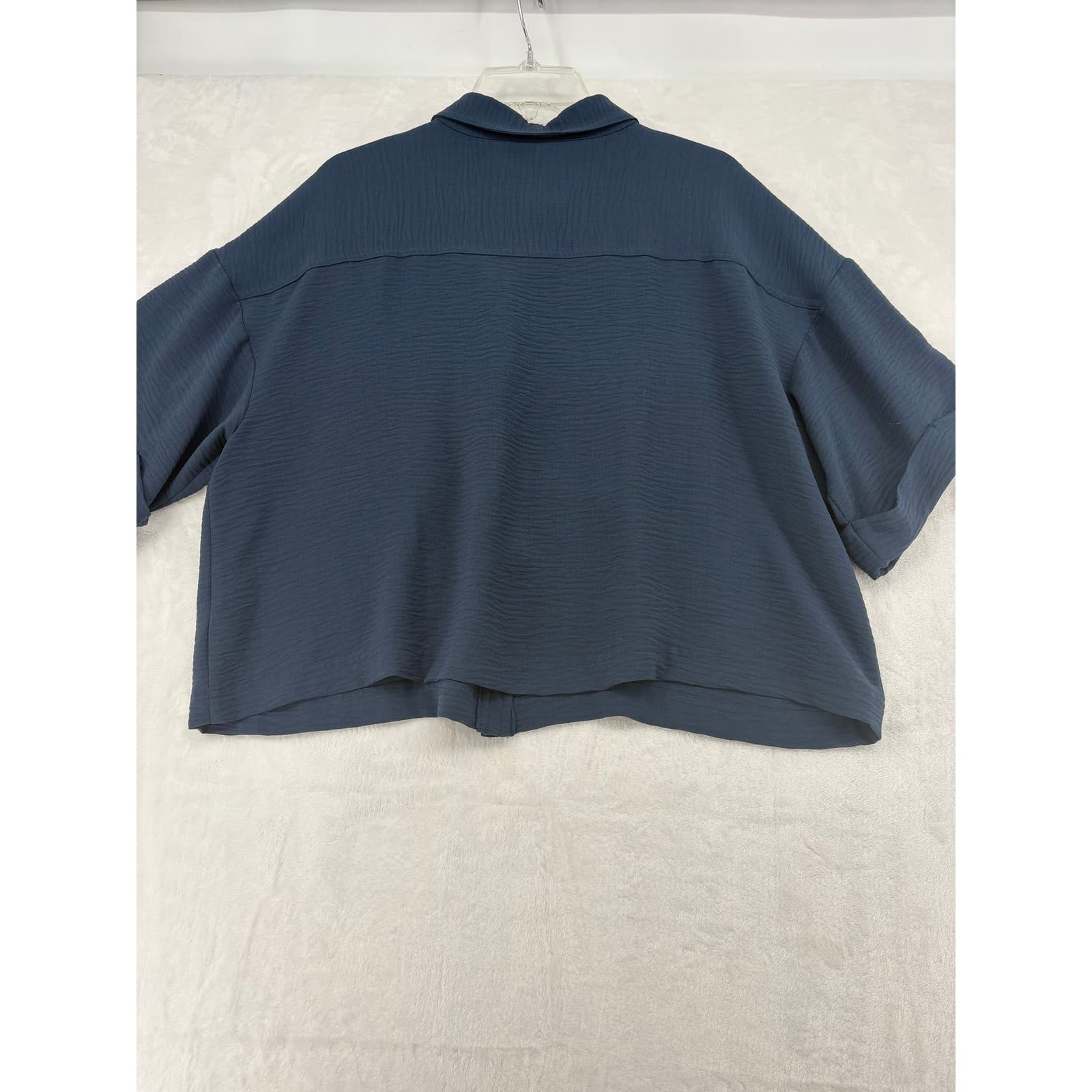 Worthington Button Front Womens PXL Shirt Navy Blue Cropped Short Sleeve Pockets - Thumbnail 7
