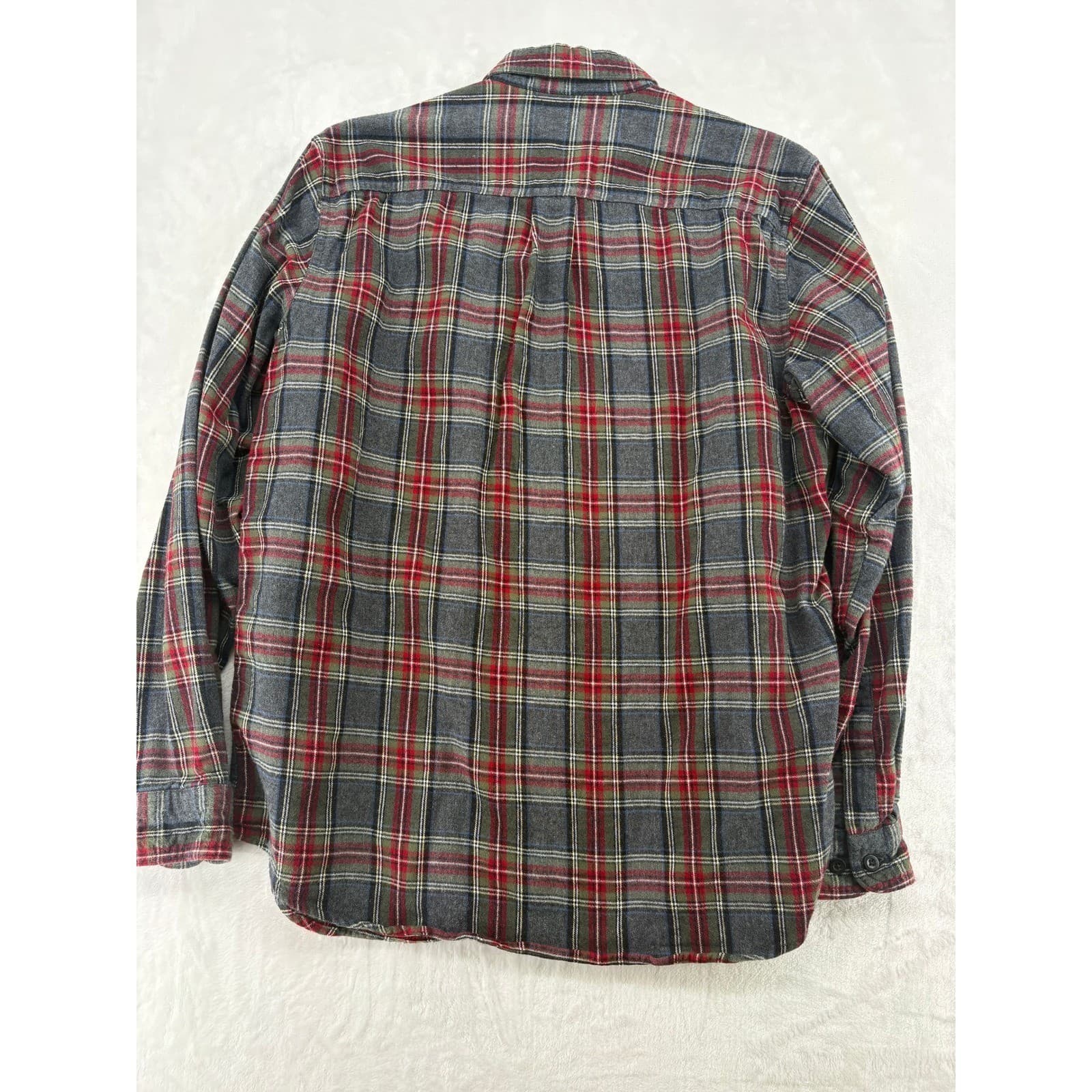 L.L. Bean Flannel Shirt Mens Medium Shirt Grey Red Plaid Traditional Fit 228061 - Thumbnail 6