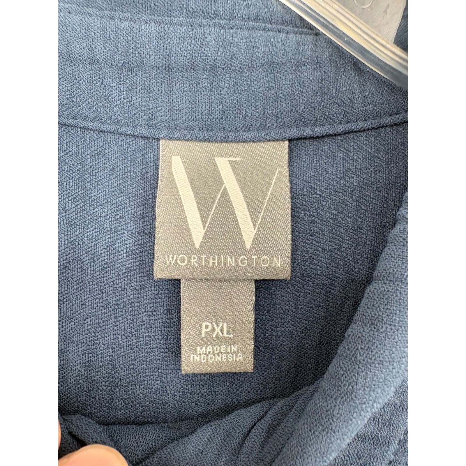 Worthington Button Front Womens PXL Shirt Navy Blue Cropped Short Sleeve Pockets - Thumbnail 6