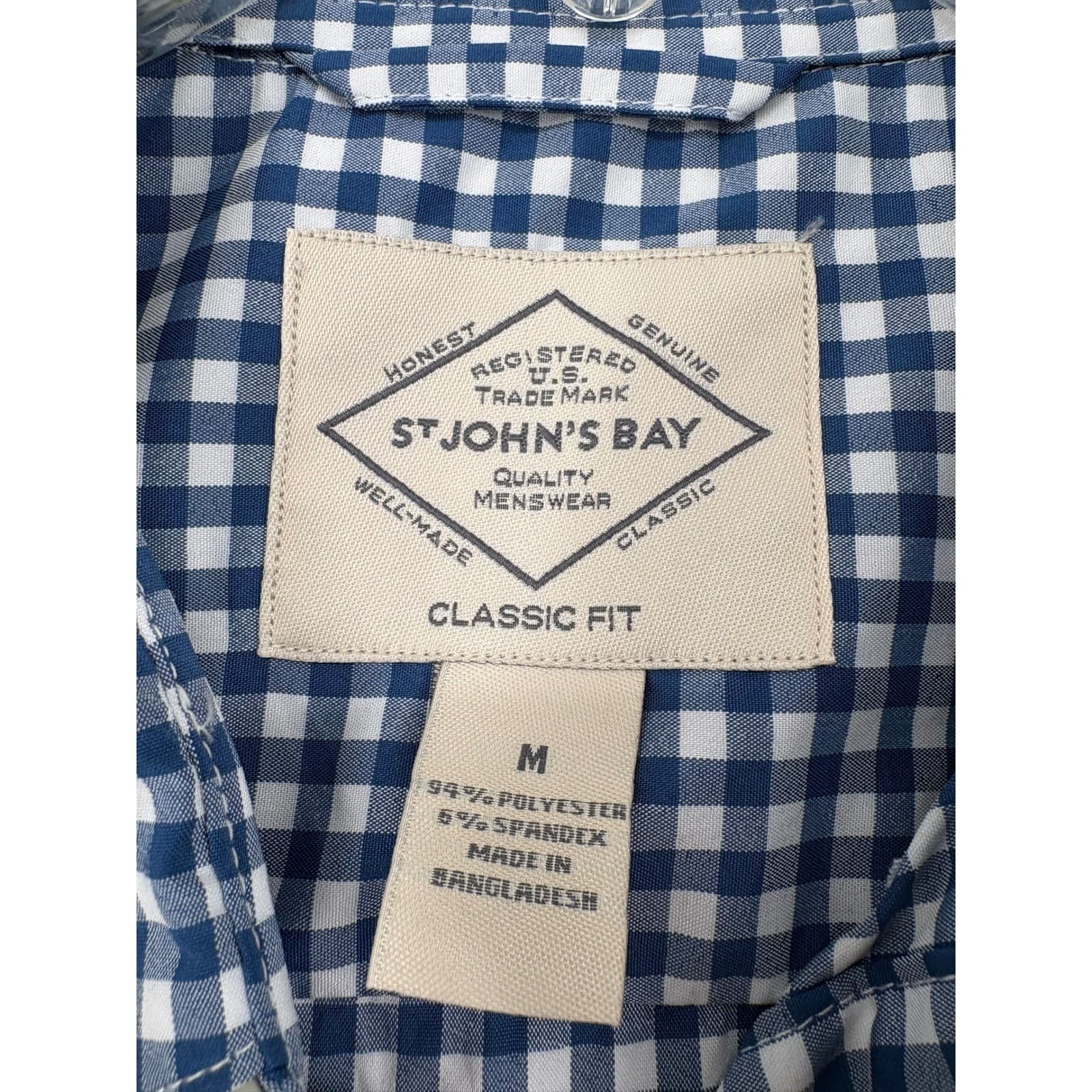 St. John's Bay Shirt Mens Medium Button Down Blue Gingham Short Sleeve Stretch - Thumbnail 2
