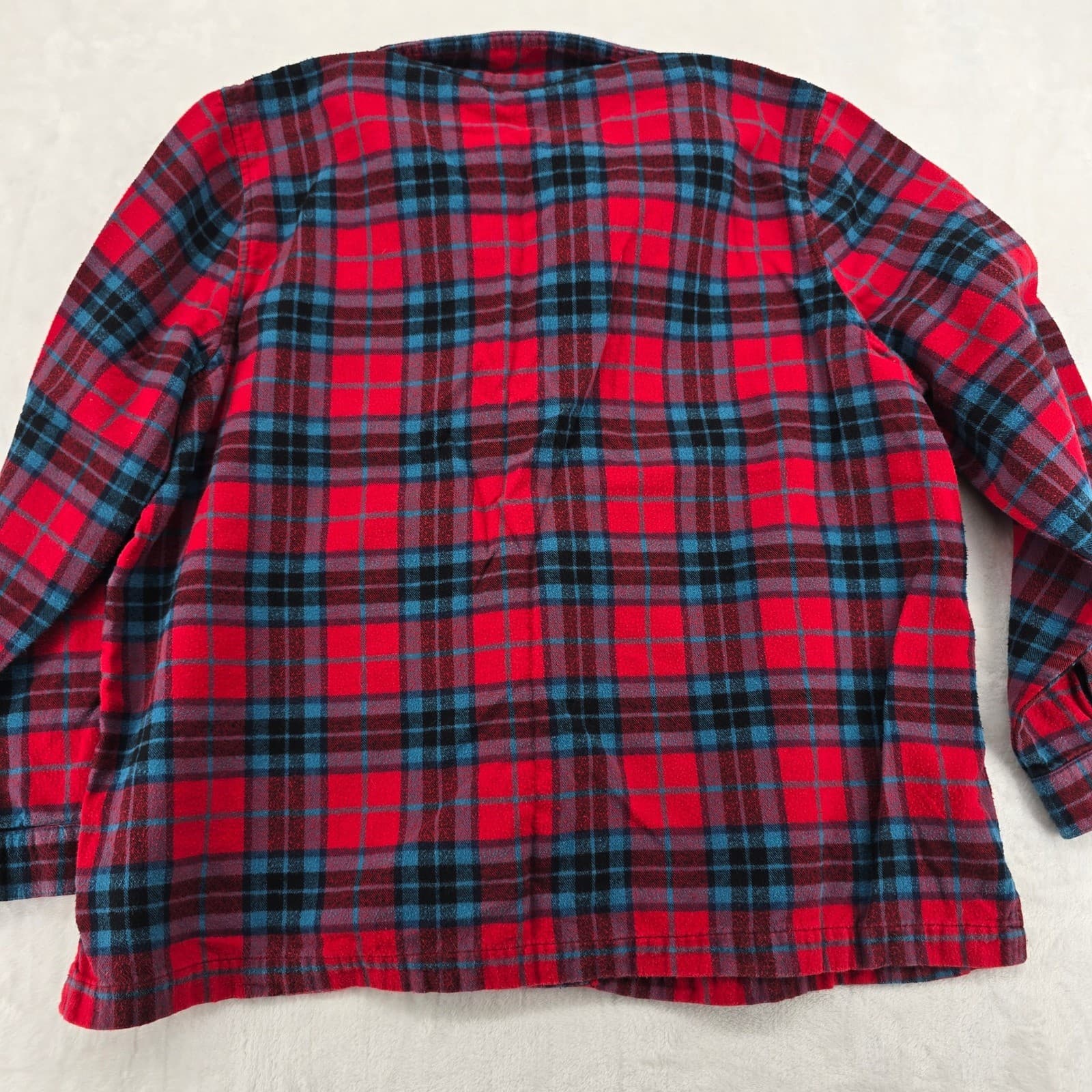L.L. Bean Flannel Shirt Mens XL Pet Button Down Red Blue Plaid Pajama Top - Thumbnail 5