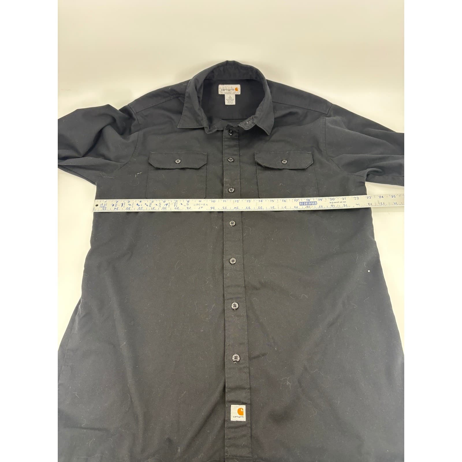 Carhartt Mens L Tall Work Shirt Long Sleeve Button Front Black Uniform Shirt - Thumbnail 3