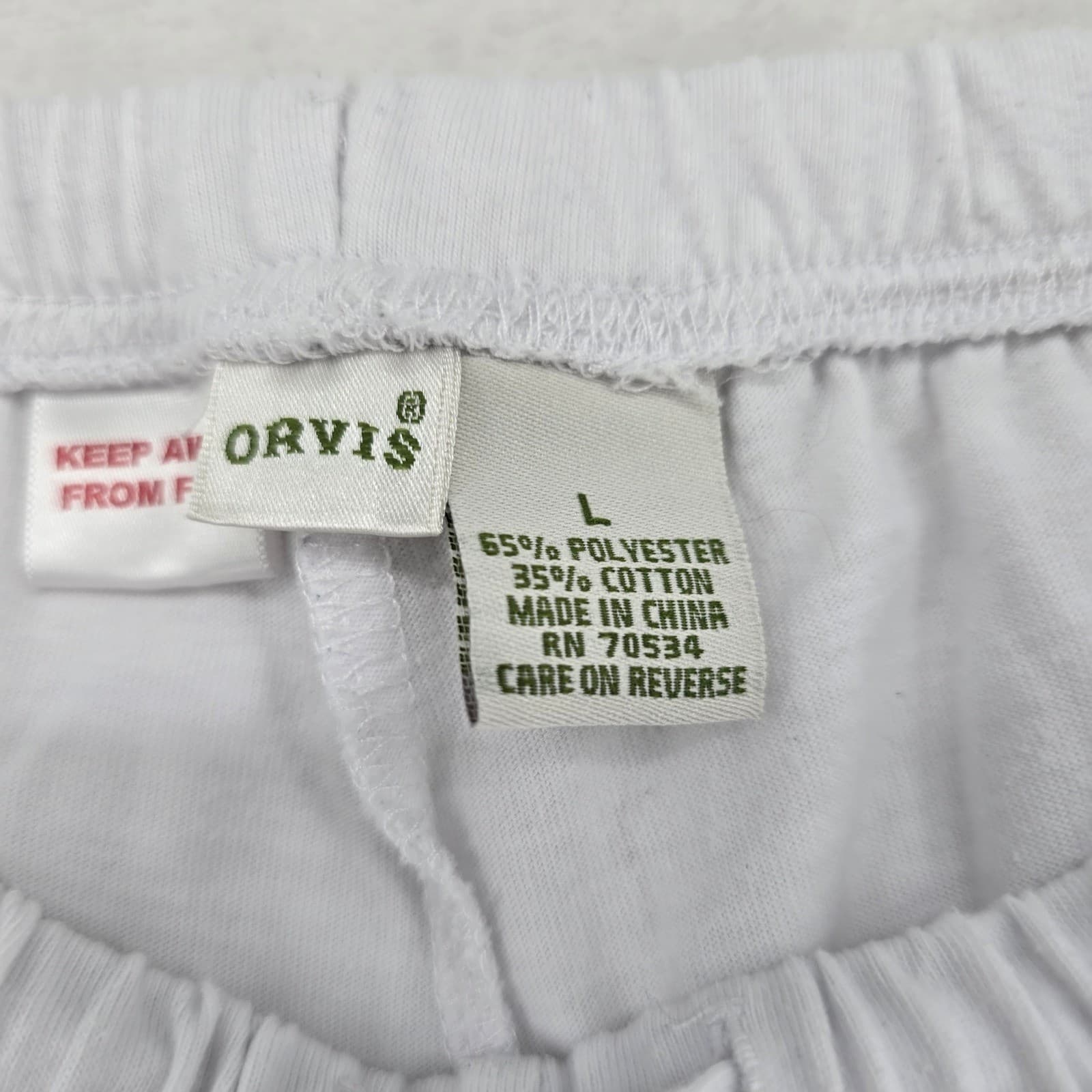 Orvis Pajama Pants Womens L Sleep Pants White Elastic Drawstring Cotton Blend - Thumbnail 2