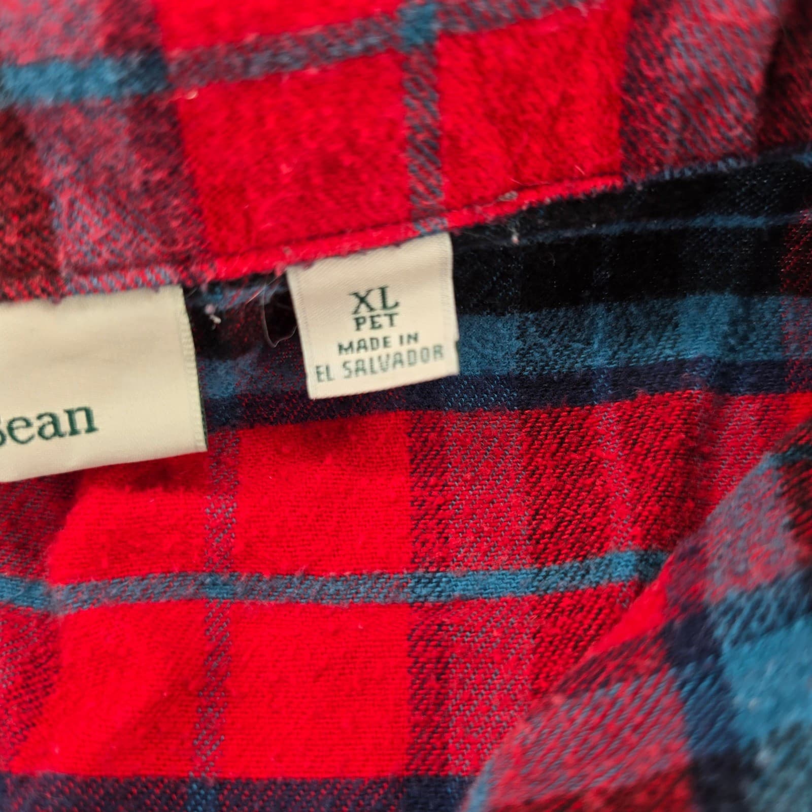 L.L. Bean Flannel Shirt Mens XL Pet Button Down Red Blue Plaid Pajama Top - Thumbnail 2