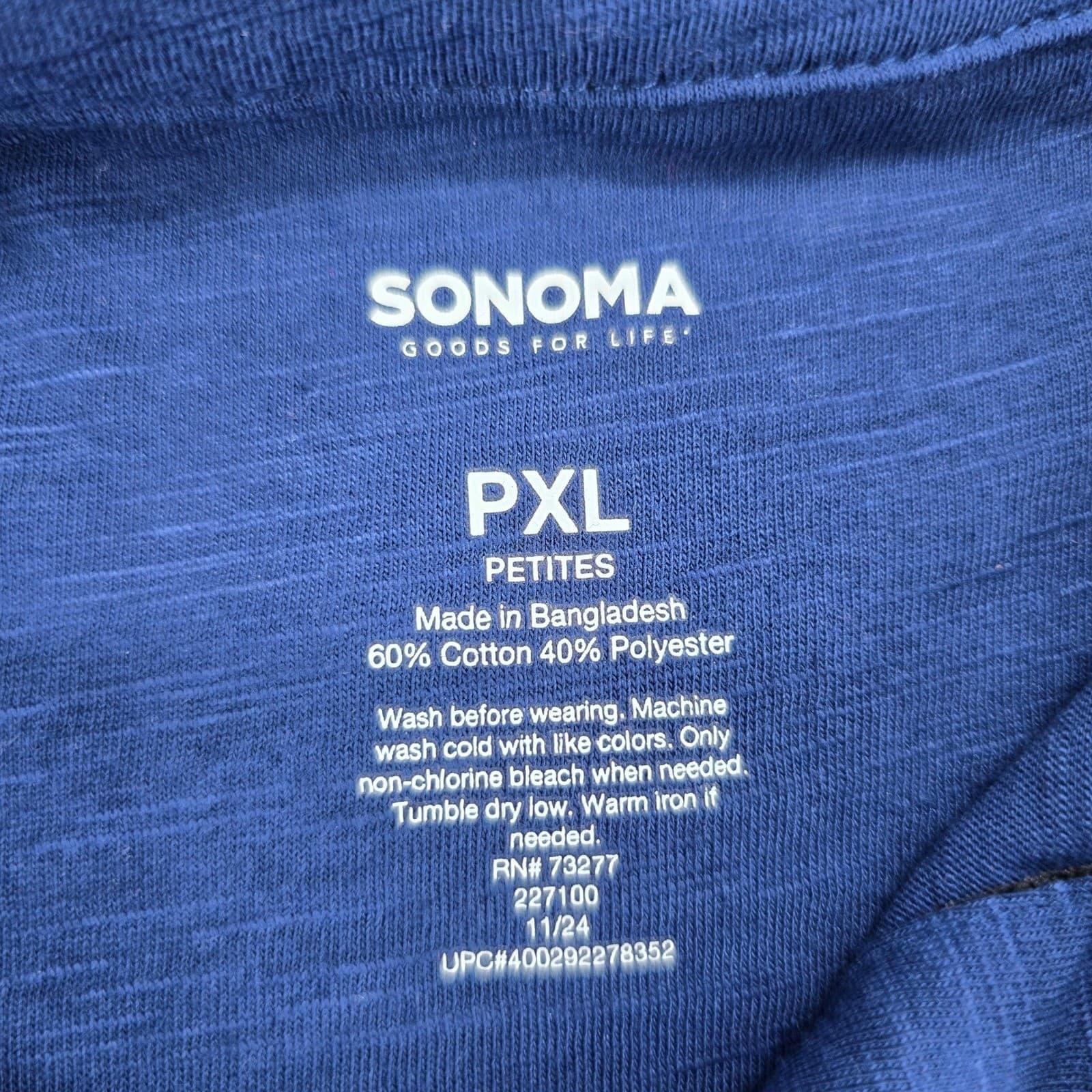 Sonoma Button Down Womens PXL Shirt Navy Blue Roll Tab Sleeve Slub Knit 6931 - Thumbnail 2