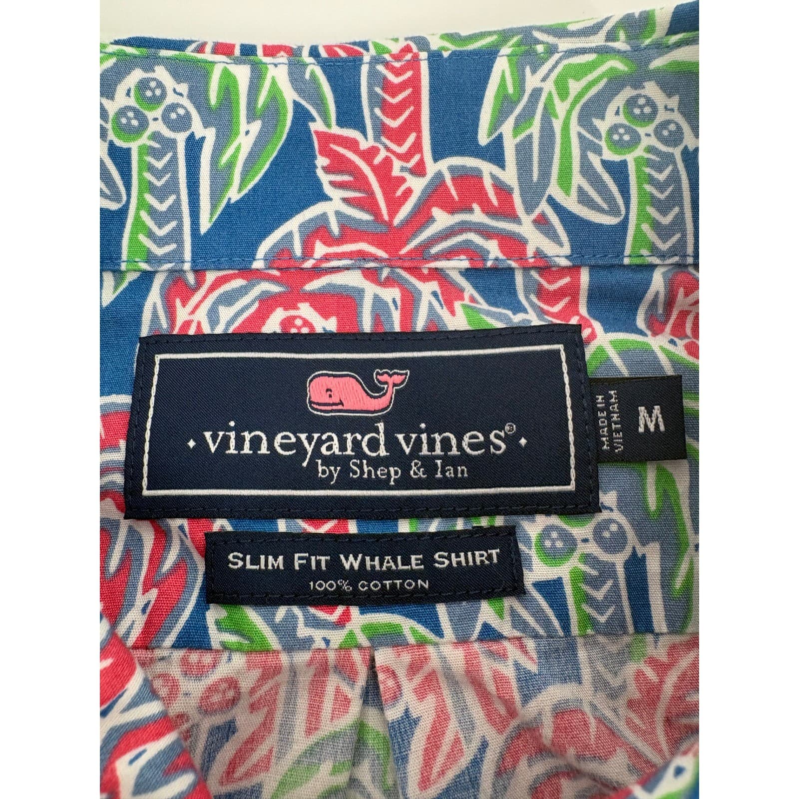 Vineyard Vines Slim Fit Whale Shirt Men's M Palm Tree Print Button Down Cotton - Thumbnail 4