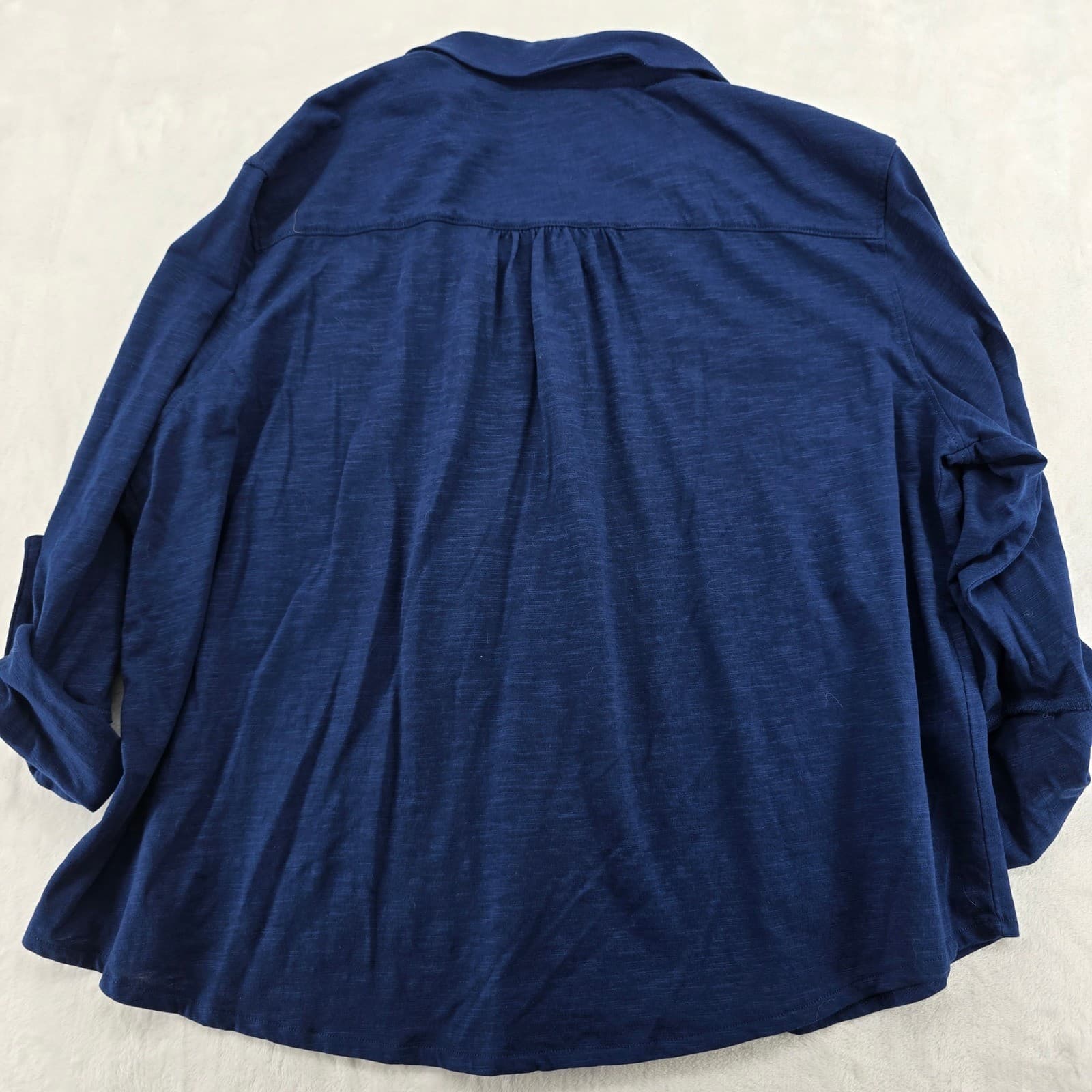 Sonoma Button Down Womens PXL Shirt Navy Blue Roll Tab Sleeve Slub Knit 6931 - Thumbnail 5