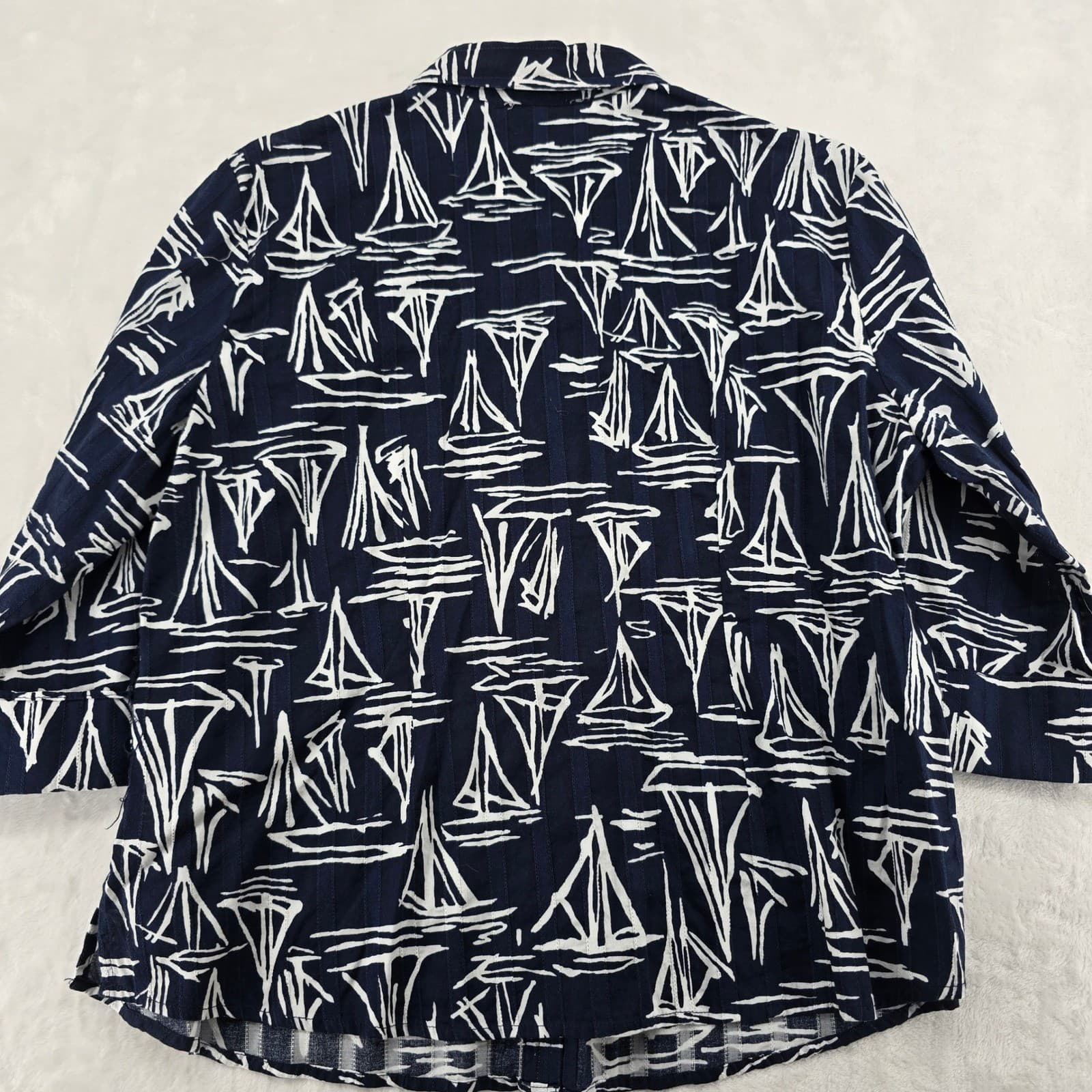 Allison Daley Shirt Womens PXL Button Down Navy White Nautical Sailboat Print - Thumbnail 7
