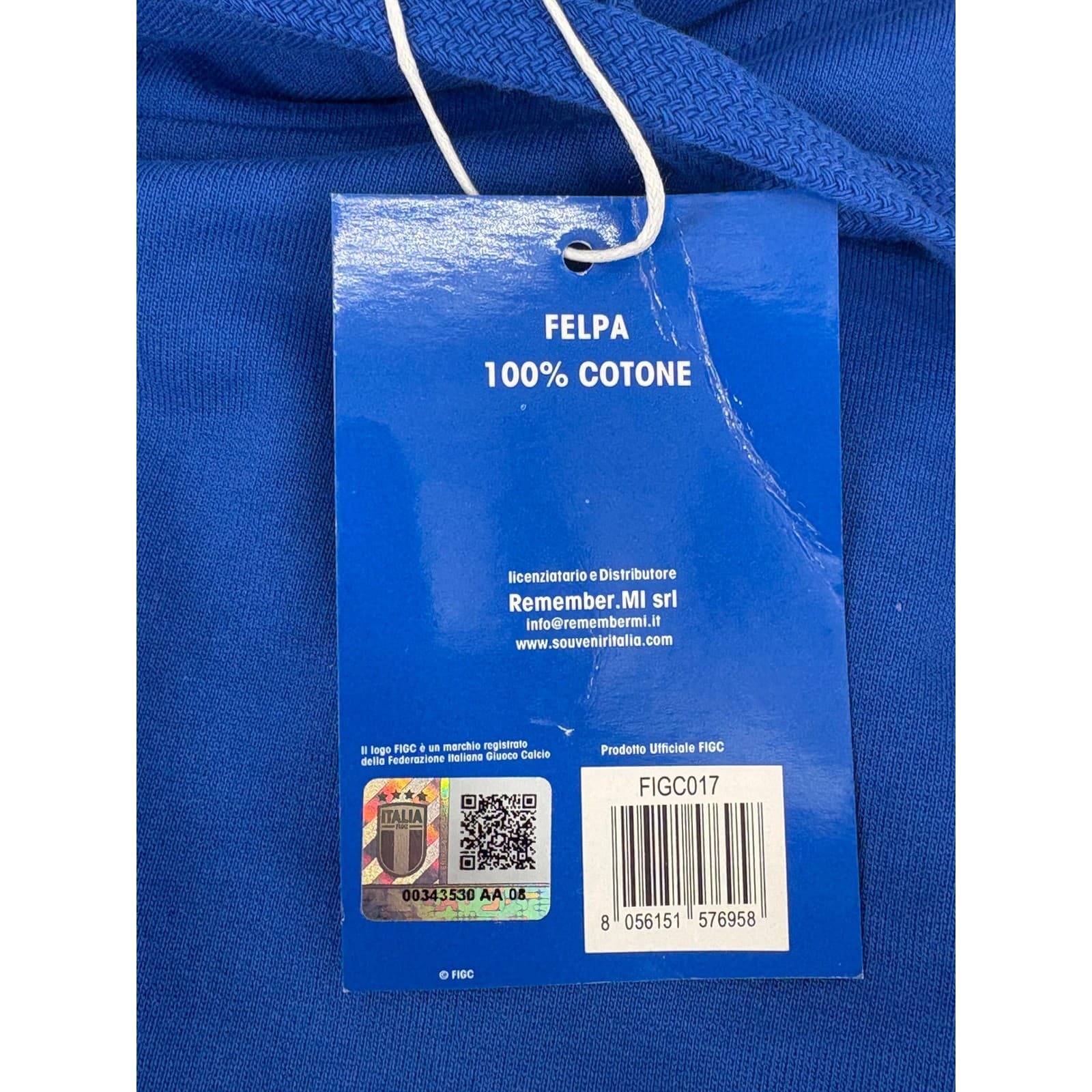 Official Italia Mens Soccer Football Hooded Sweatshirt Hoodie Blue Size S - Thumbnail 7