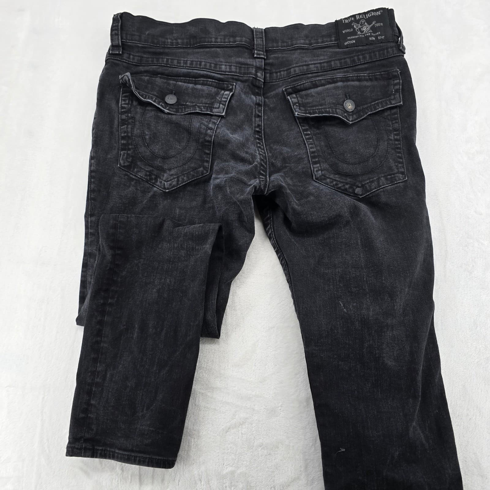 True Religion Rocco Mens 38 Relaxed Skinny Jeans Black Faded Flap Pocket AE141 - Thumbnail 7