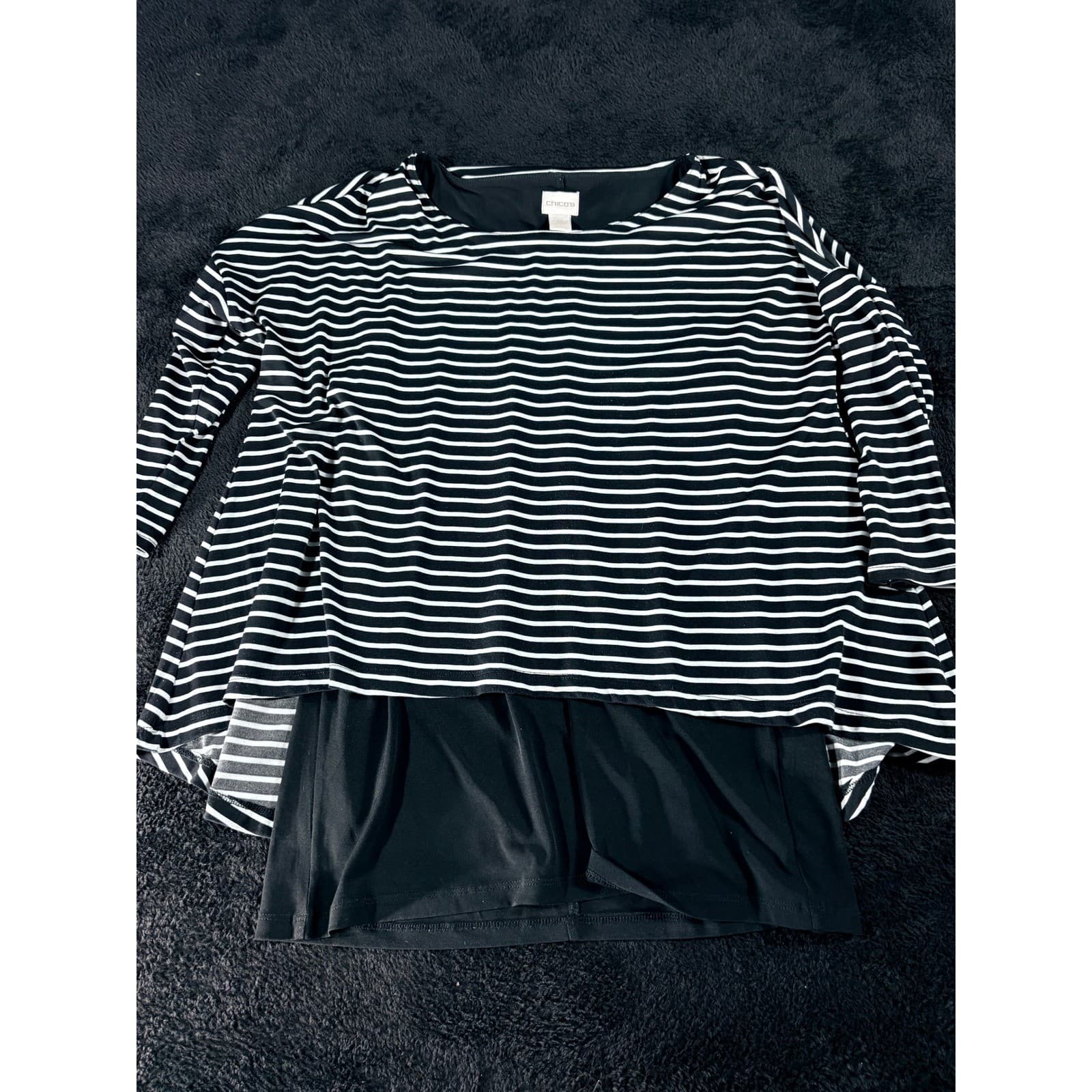 Chico's Women's Black & White Striped Long Sleeve Layered Tunic Top Size 0