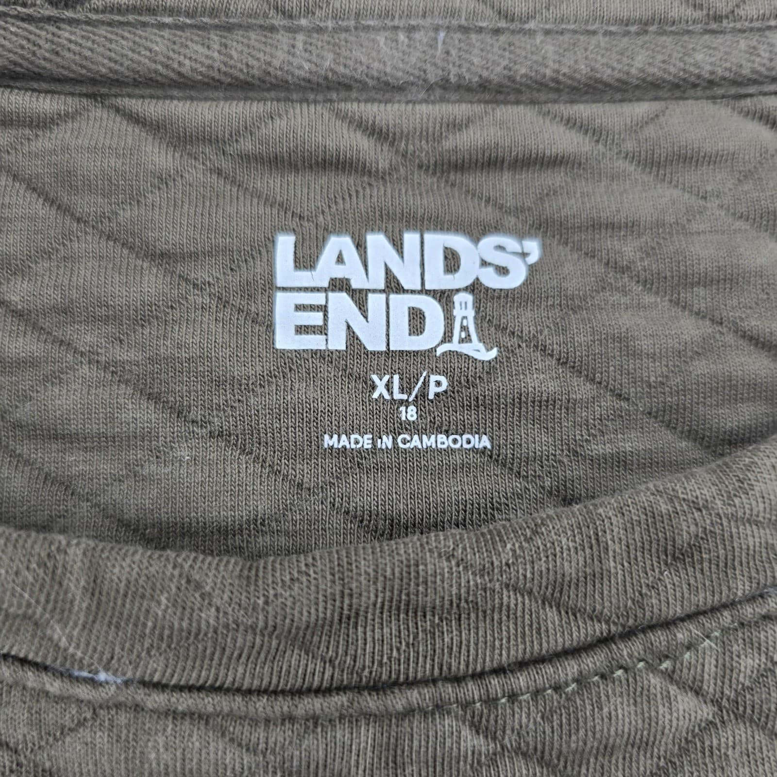 Lands' End Sweatshirt Womens XL/P Pullover Green Quilted Crewneck 6922 - Thumbnail 2