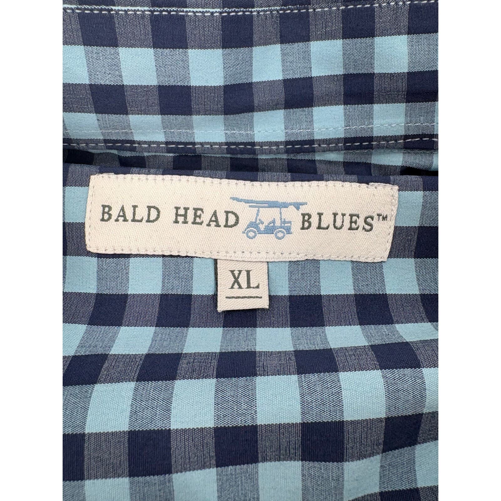 Bald Head Blues Mens XL Gingham Button Down Long Sleeve Shirt Red Golf Cart Logo - Thumbnail 4
