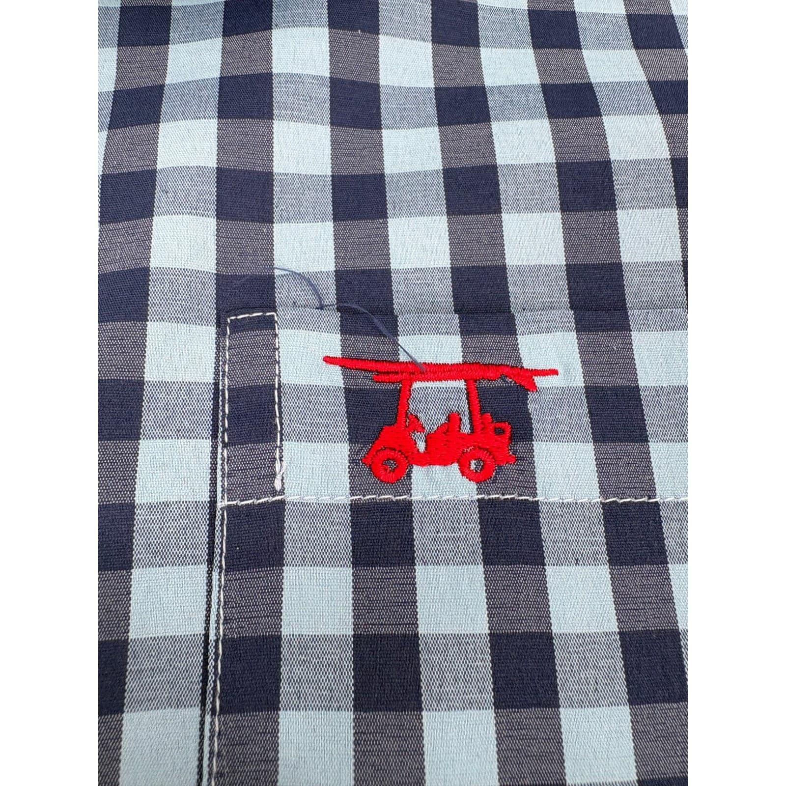 Bald Head Blues Mens XL Gingham Button Down Long Sleeve Shirt Red Golf Cart Logo - Thumbnail 5