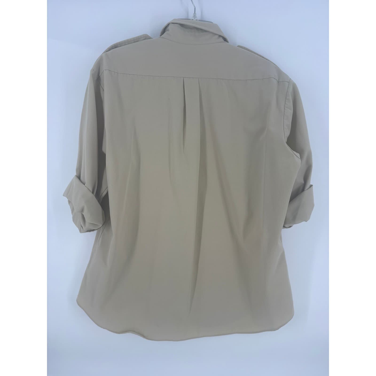 Duxbak Mens Beige Button Up Long Sleeve Shirt Embroidered Duck Pockets - Thumbnail 2