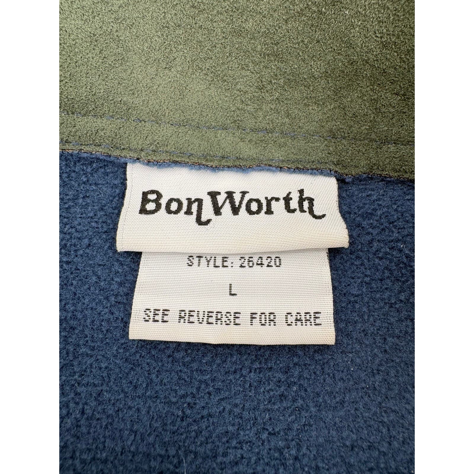 Bon Worth Olive Green Suede Like Button Front Jacket Blue Trim Size L - Thumbnail 4