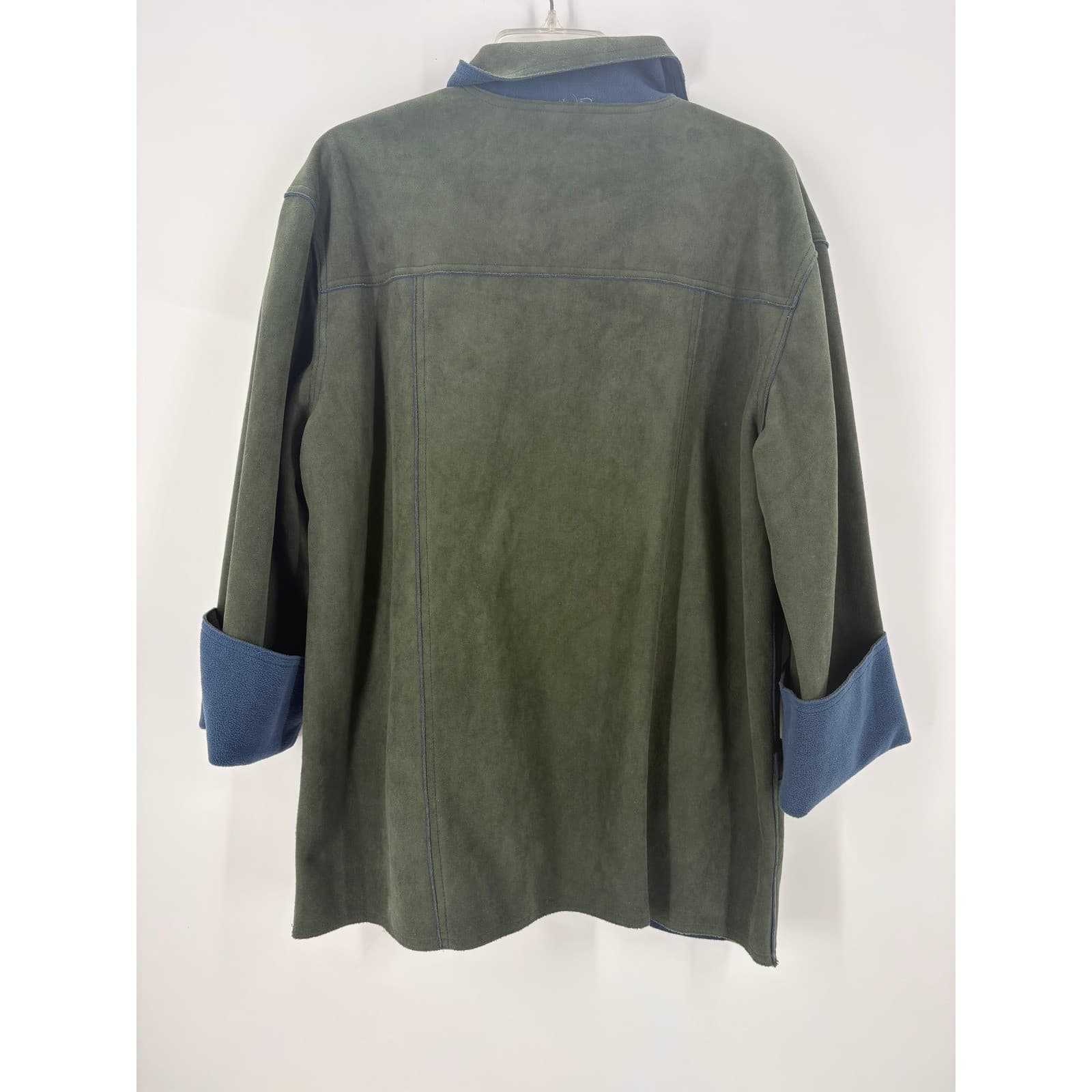 Bon Worth Olive Green Suede Like Button Front Jacket Blue Trim Size L - Thumbnail 3
