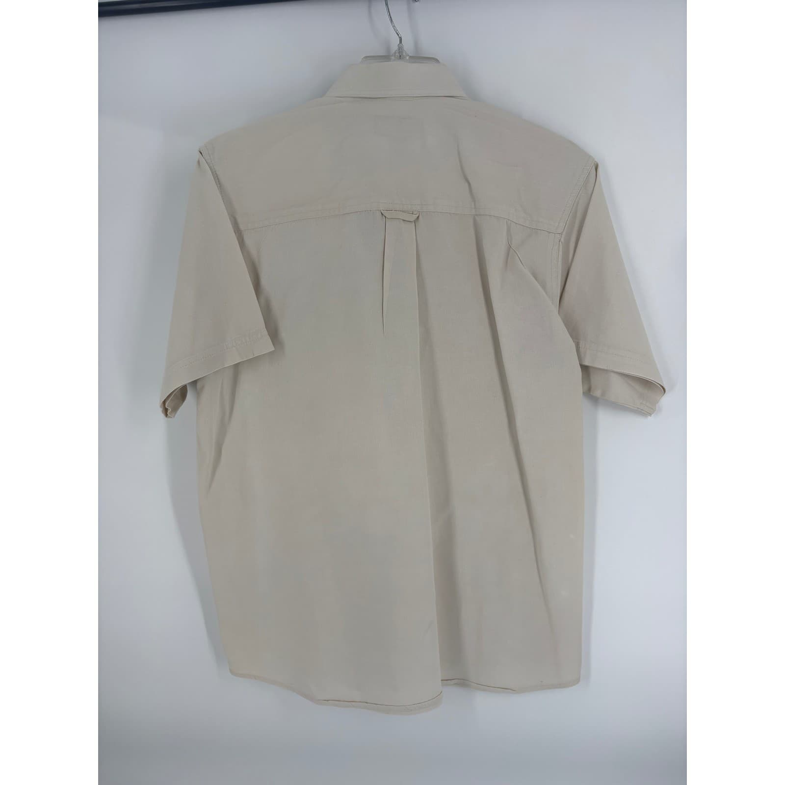 Merrill Forbes Casual Friday Mens M Beige 100% Cotton Short Sleeve Button Shirt - Thumbnail 2