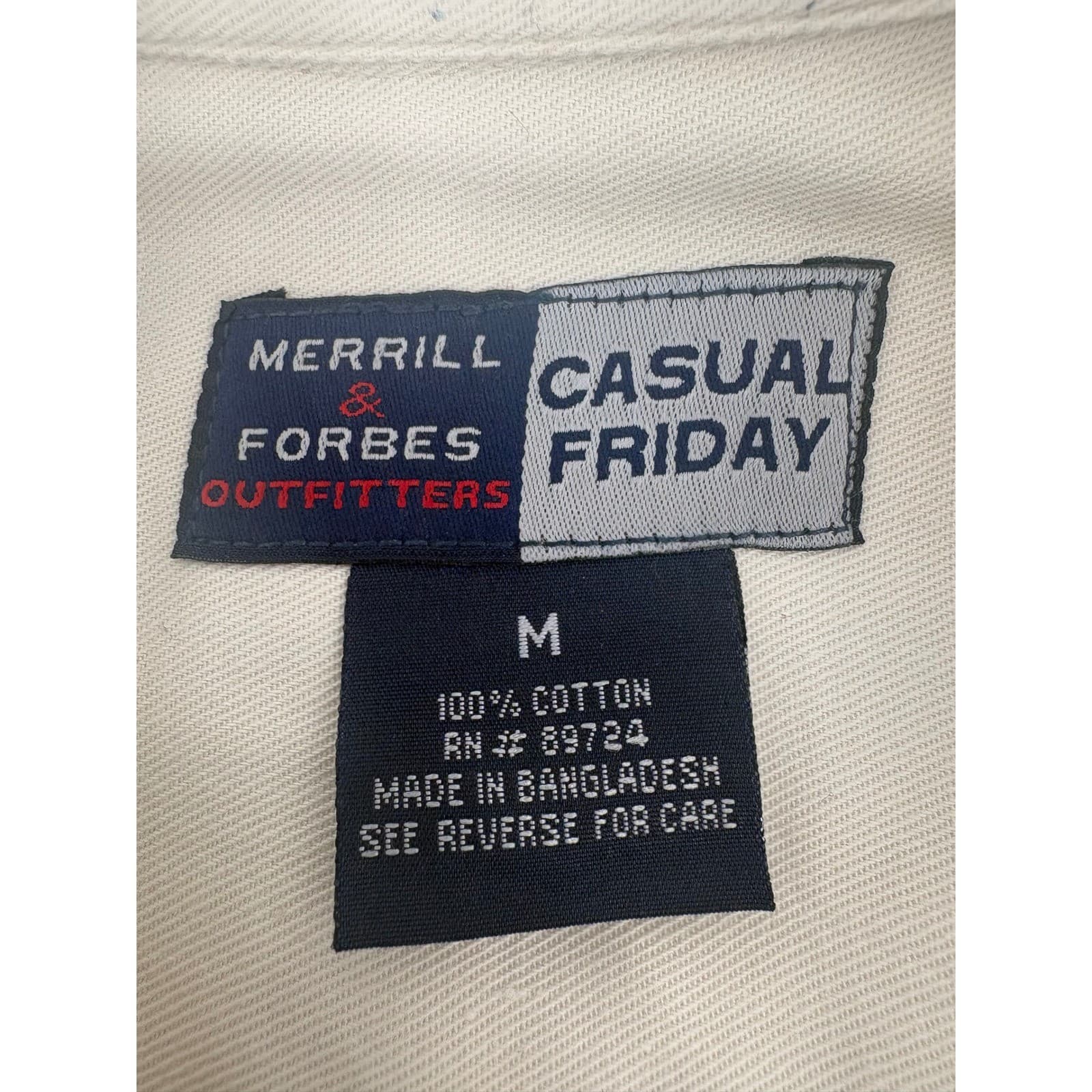 Merrill Forbes Casual Friday Mens M Beige 100% Cotton Short Sleeve Button Shirt - Thumbnail 3