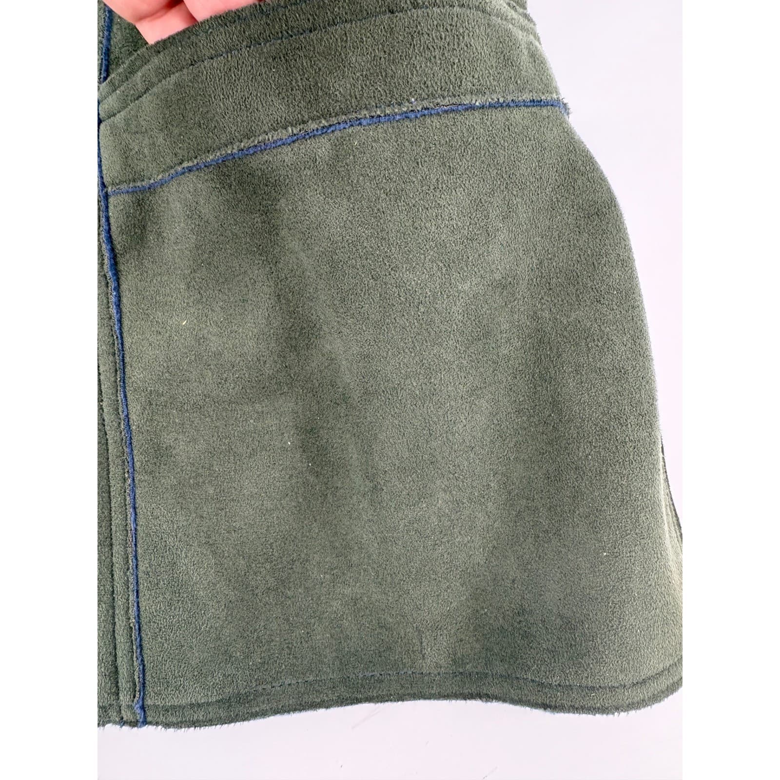 Bon Worth Olive Green Suede Like Button Front Jacket Blue Trim Size L - Thumbnail 8