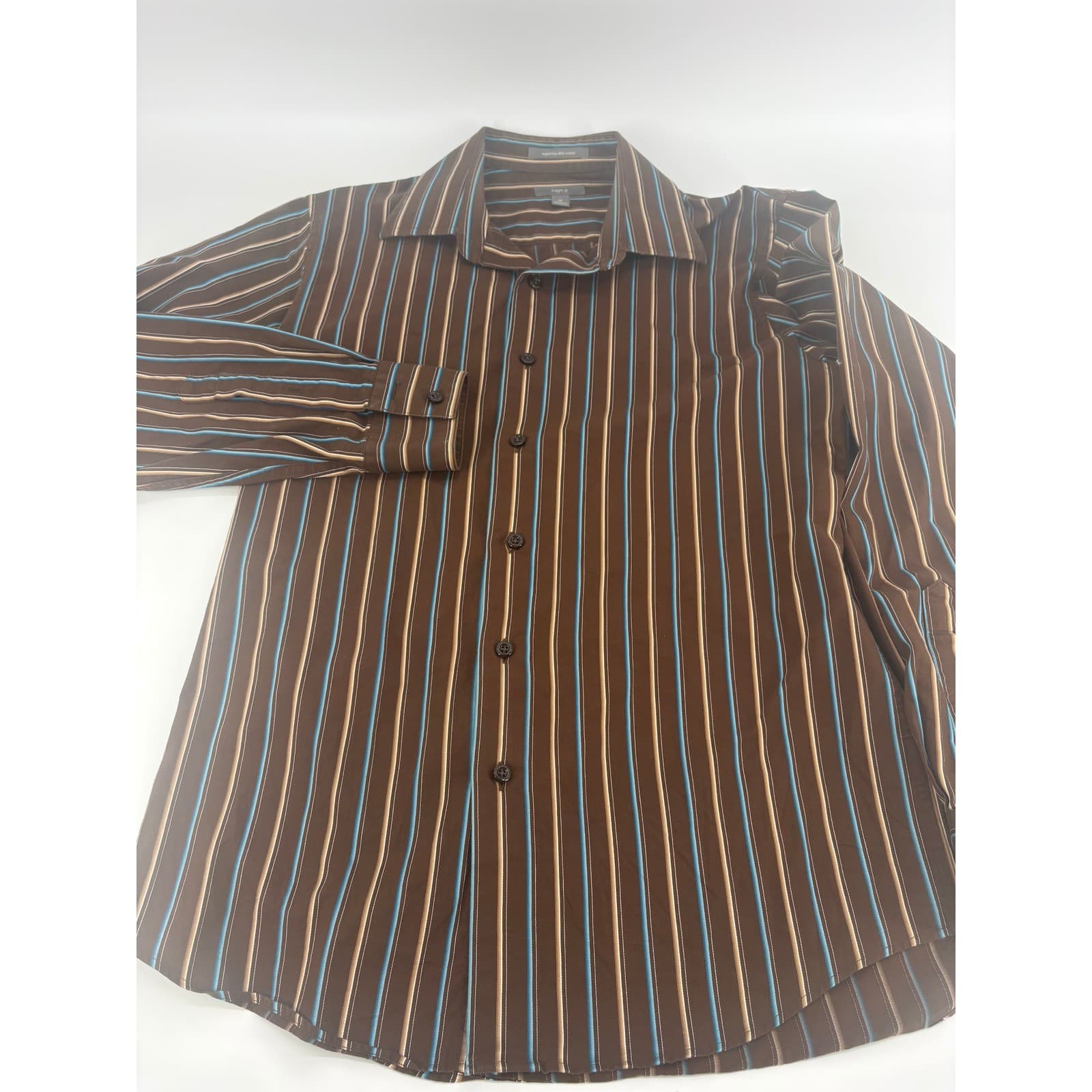 Apt 9 Mens Striped Long Sleeve Button Down Shirt Size M Superfine 80s Cotton - Thumbnail 2