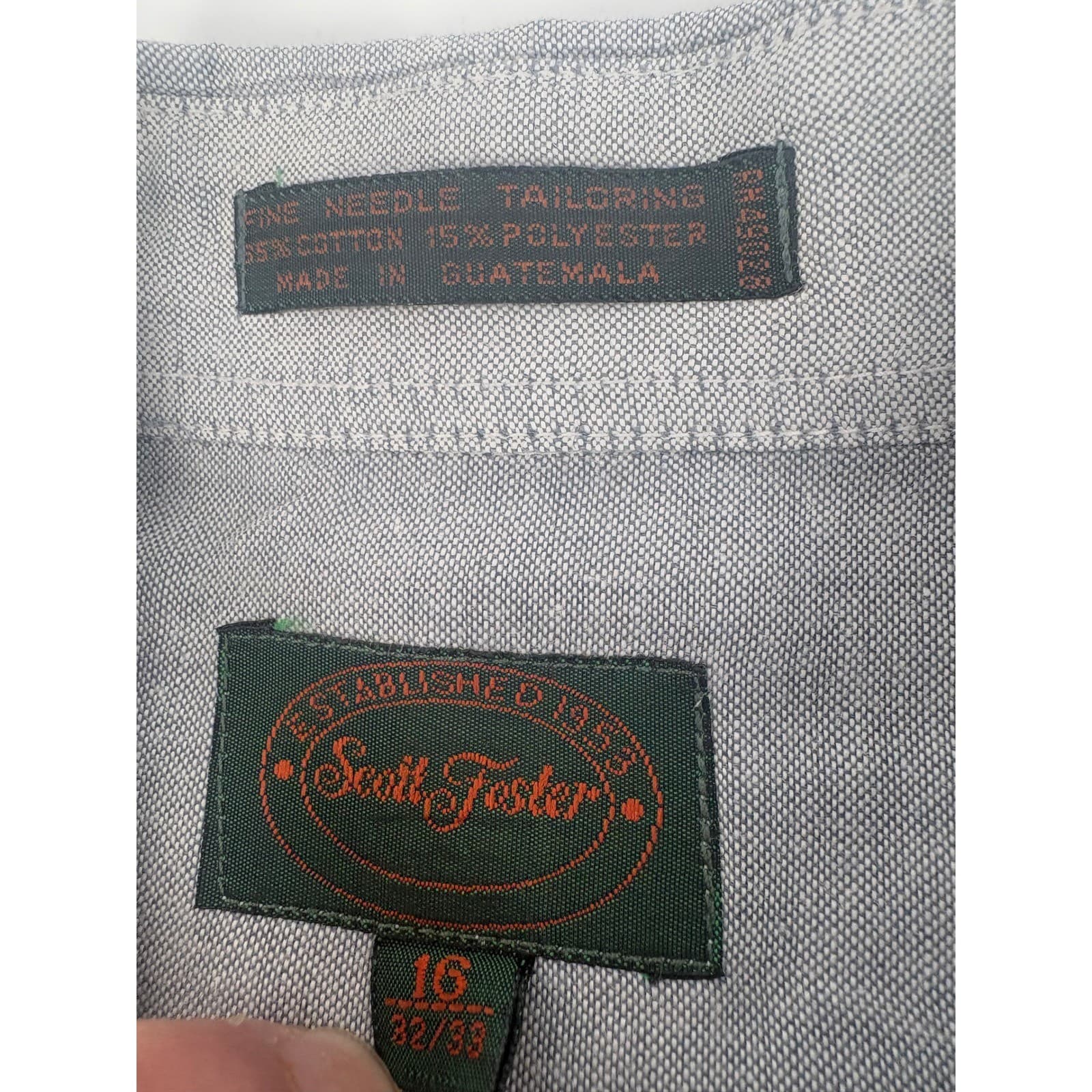 Scott Foster Men's Gray Dress Shirt Fine Needle Tailoring Button Up Size 16 - Thumbnail 3