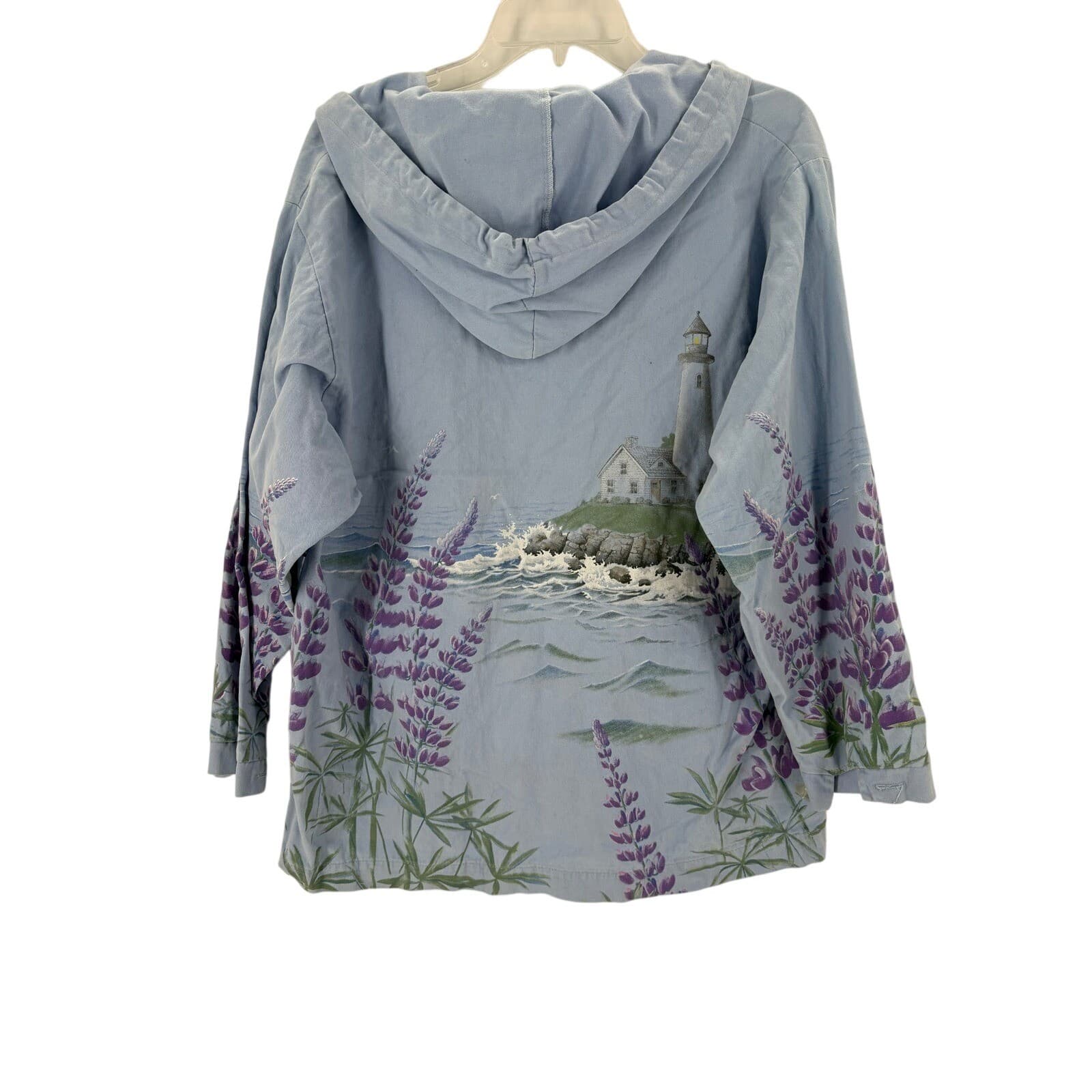 Artisans Sunschein Designs Hoodie Tunic Lighthouse Lupine Print Blue Cotton M - Thumbnail 3