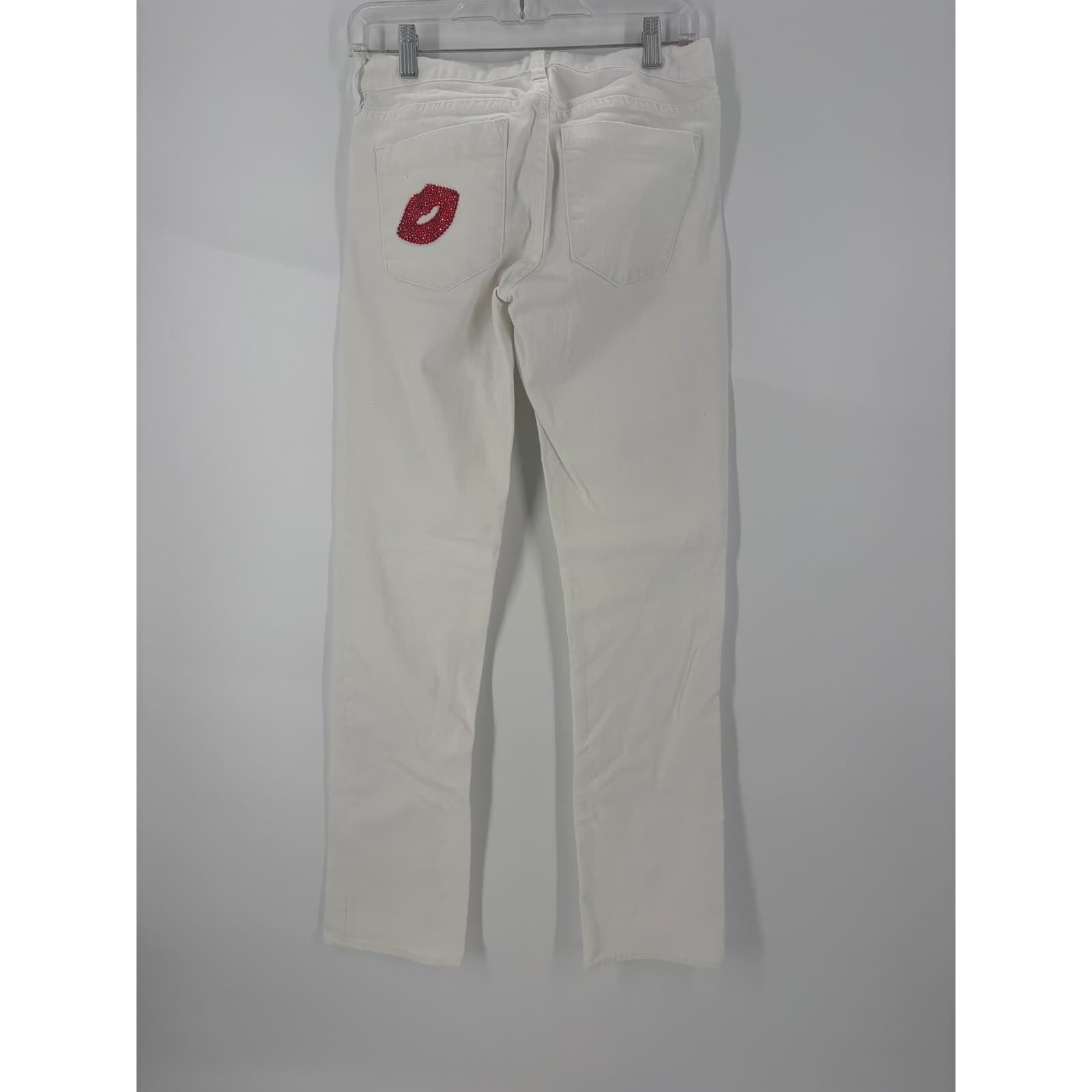 J. Crew White Stretch Denim Jeans Embellished Kiss Back Pocket Women 27R - Thumbnail 3