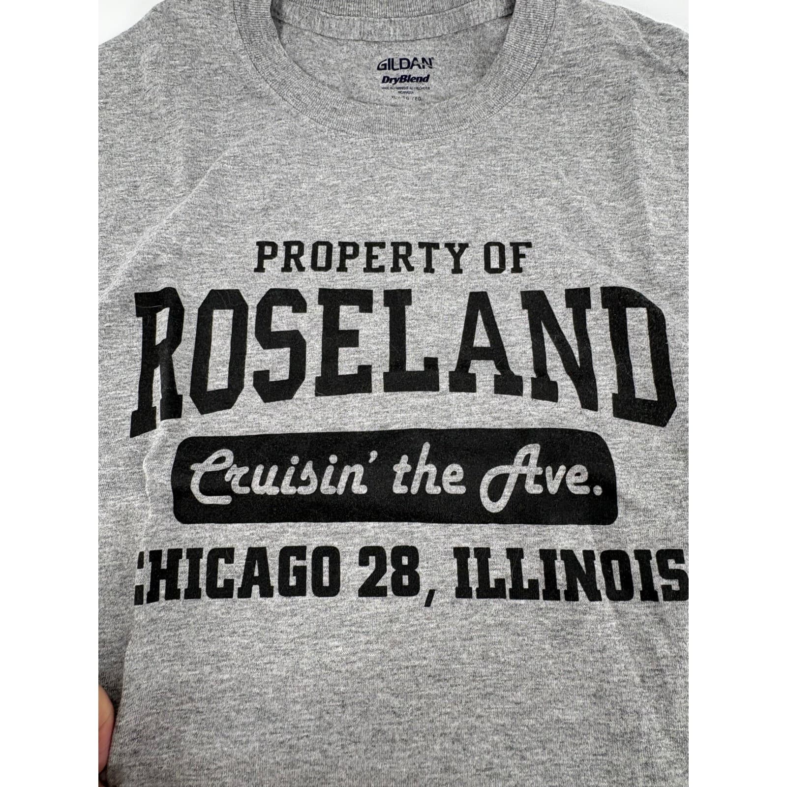 Gildan T-Shirt Mens XL Tee Gray Property of Roseland Chicago Illinois DryBlend - Thumbnail 3