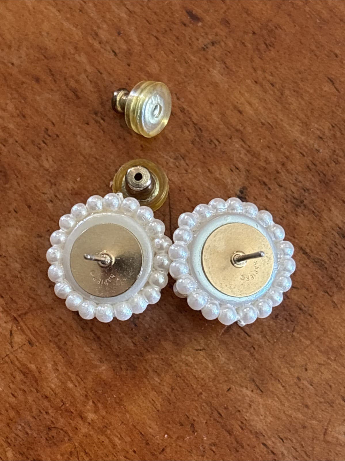Vintage Napier cluster bead stud earrings with a unique iridescent white finish. - Thumbnail 3