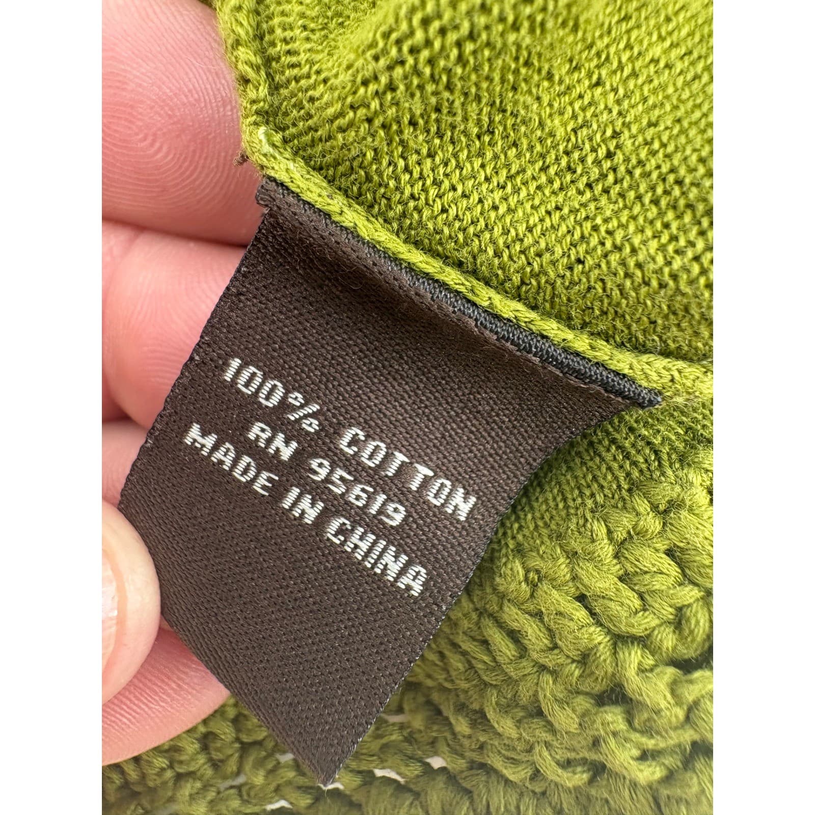 Fever Green V-Neck Beaded Crochet Trim Long Sleeve Cotton Sweater Top Size S - Thumbnail 4