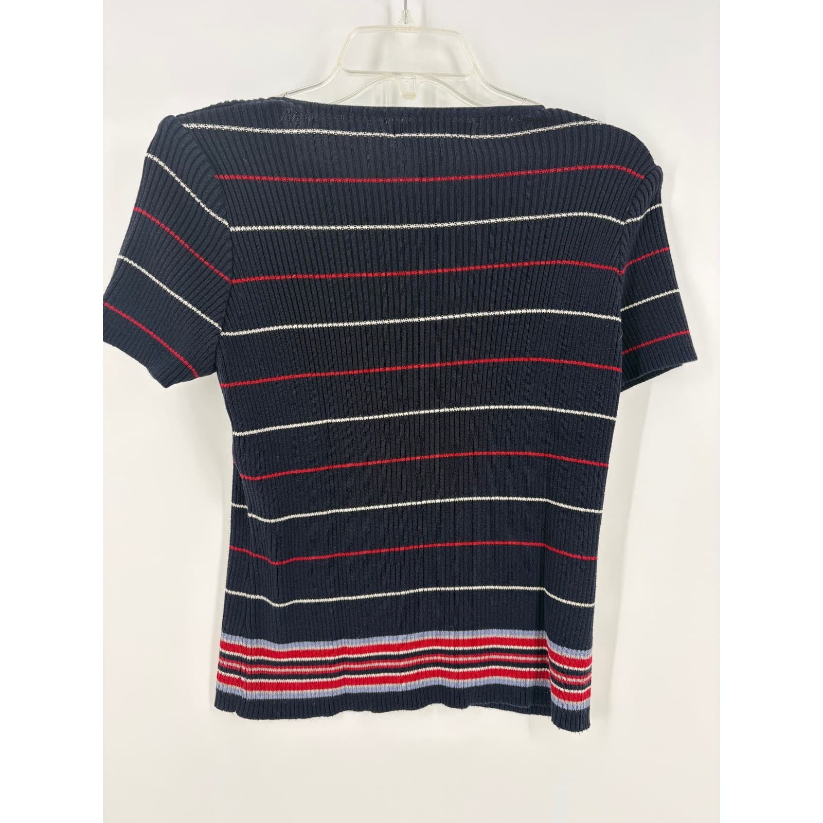 Norton Studio Striped Knit Top Short Sleeve Boat Neck Casual Womens Size S - Thumbnail 2