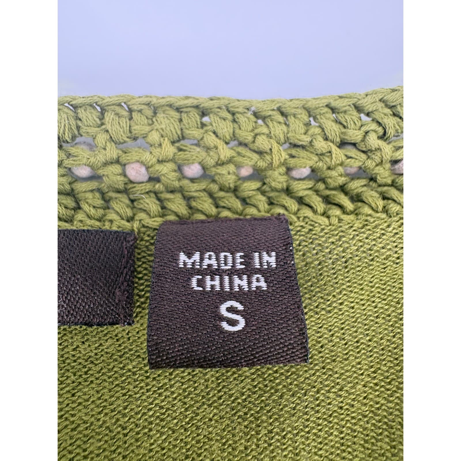 Fever Green V-Neck Beaded Crochet Trim Long Sleeve Cotton Sweater Top Size S - Thumbnail 3