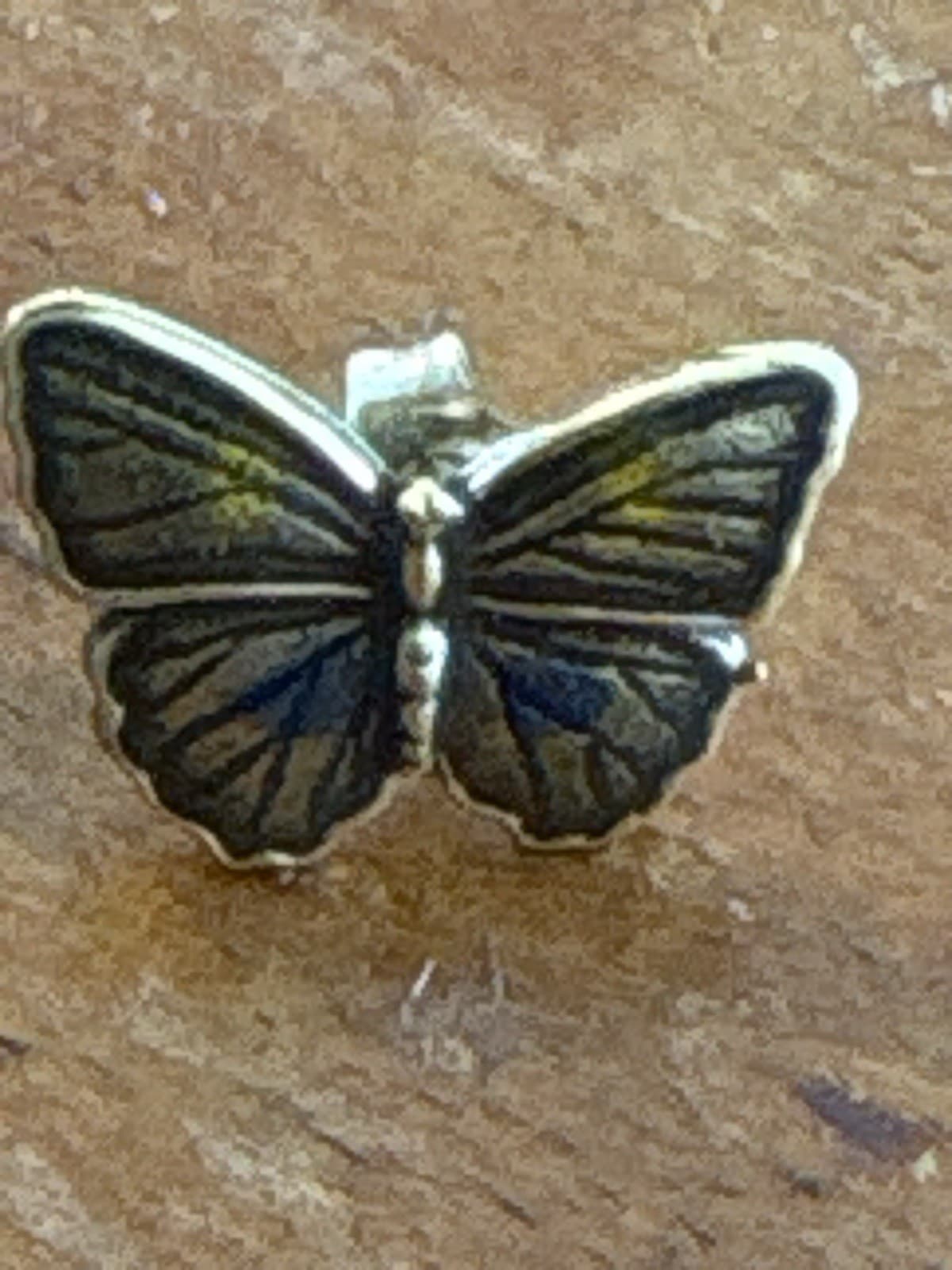 Anni Butterfly Stud Earrings Gold Tone Black Enamel Vintage Style - Thumbnail 2