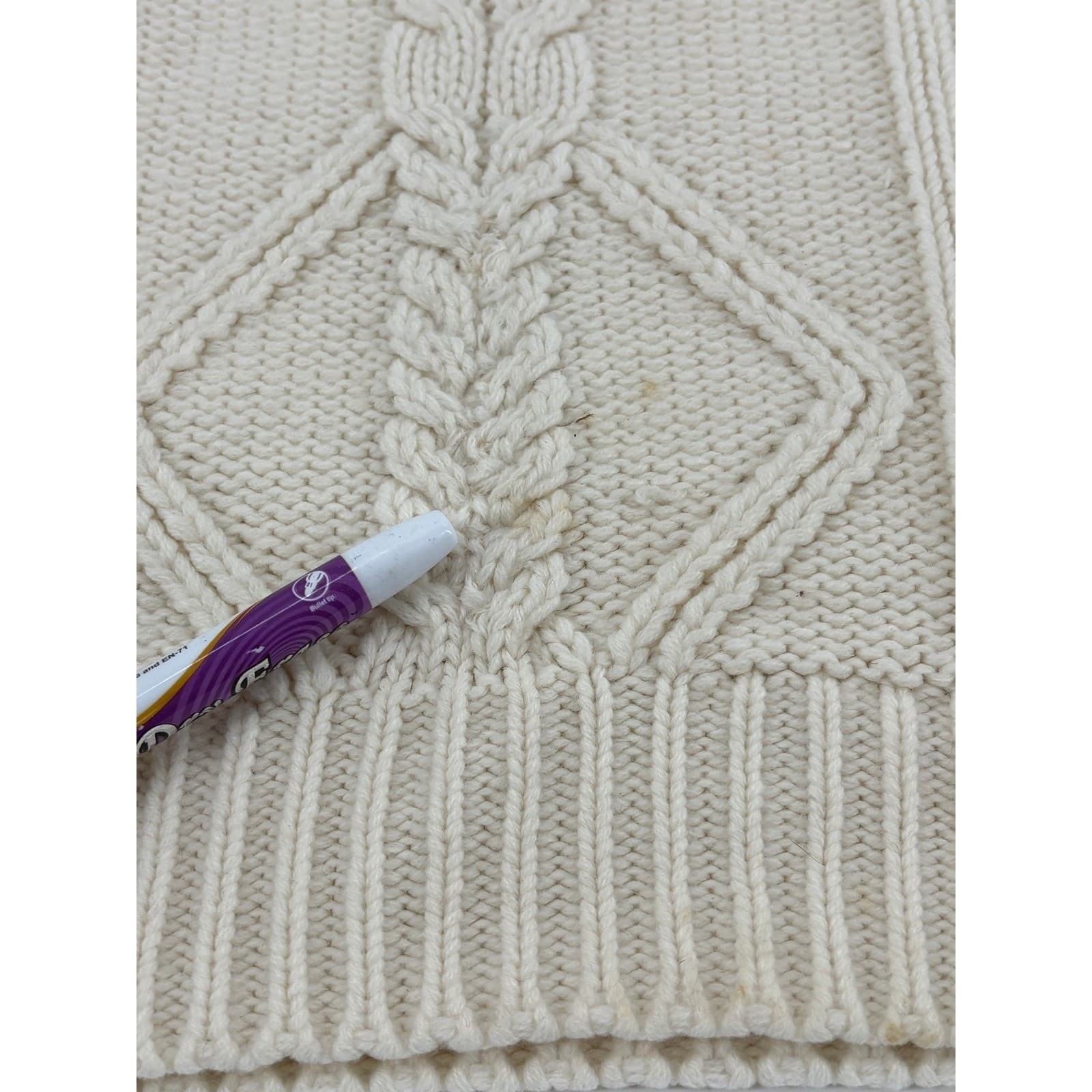 Cream Cable Knit Sweater Crew Neck Long Sleeve Warm Cozy Casual Fall Winter - Thumbnail 3