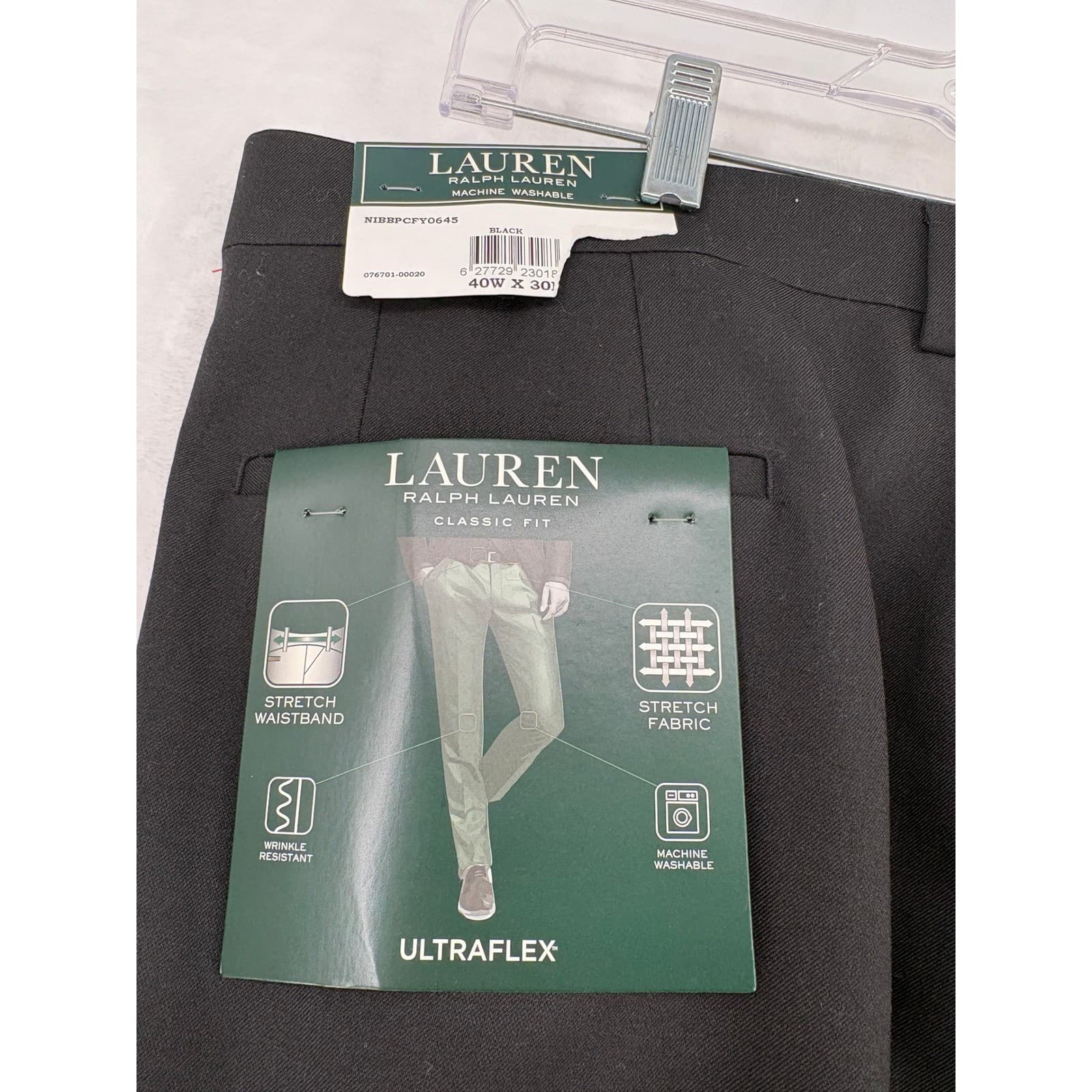 Lauren Ralph Lauren Dress Pants Mens 40x30 Ultraflex Classic Fit Cuffed Black - Thumbnail 7