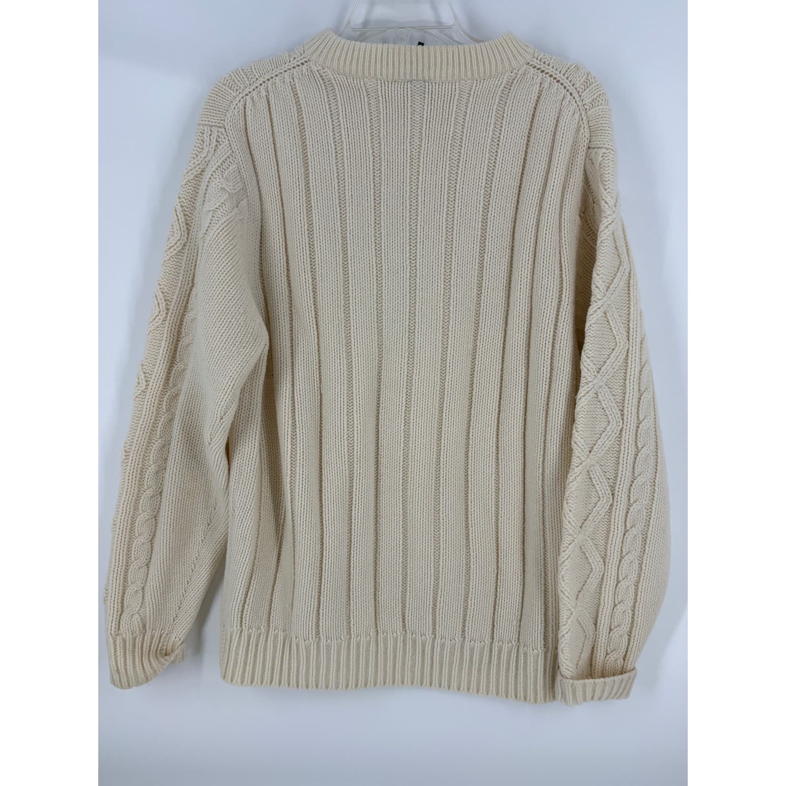 Cream Cable Knit Sweater Crew Neck Long Sleeve Warm Cozy Casual Fall Winter - Thumbnail 2