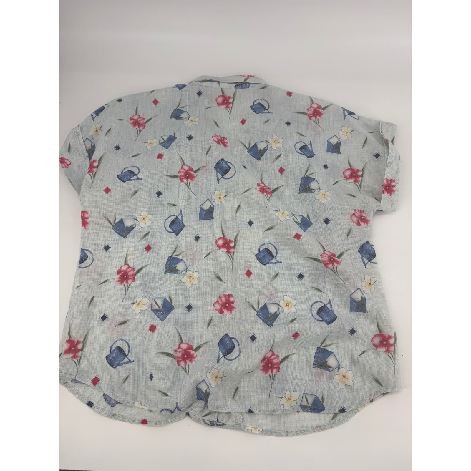 Classic Elements Women's PM Blue Floral Watering Can Button Up Shirt - Thumbnail 3