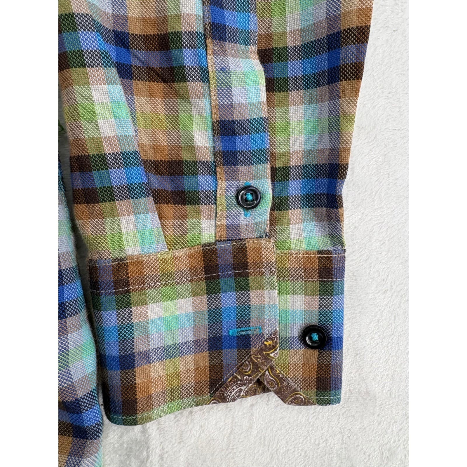 Marcello Sport Button Down Mens Size M Shirt Multicolor Plaid Paisley Trim - Thumbnail 3
