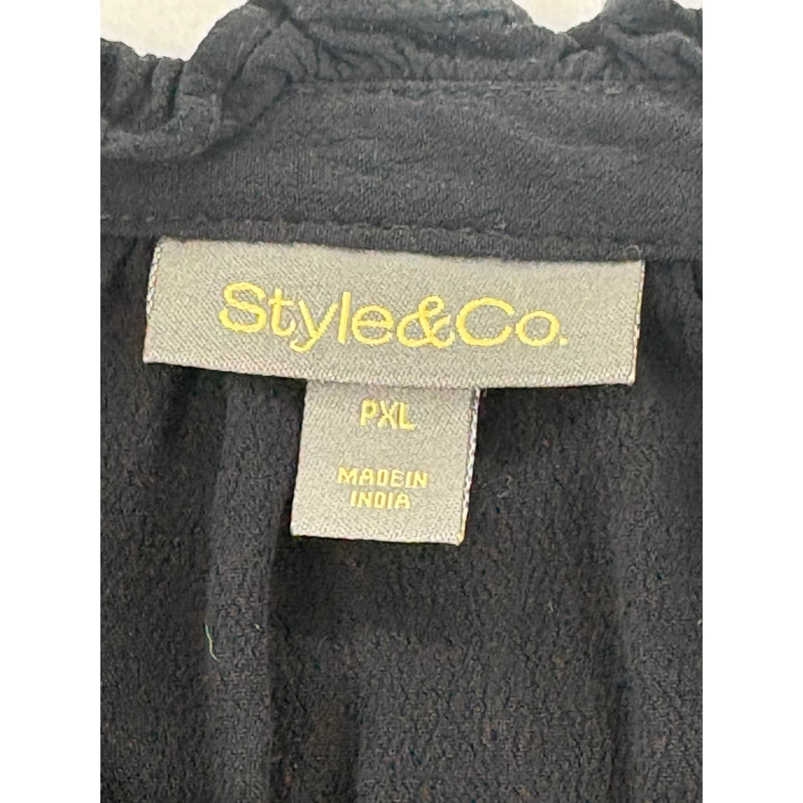 Style & Co Blouse Womens PXL Button Down Black Green Lot of 2 Ruffle Neck Rayon - Thumbnail 2