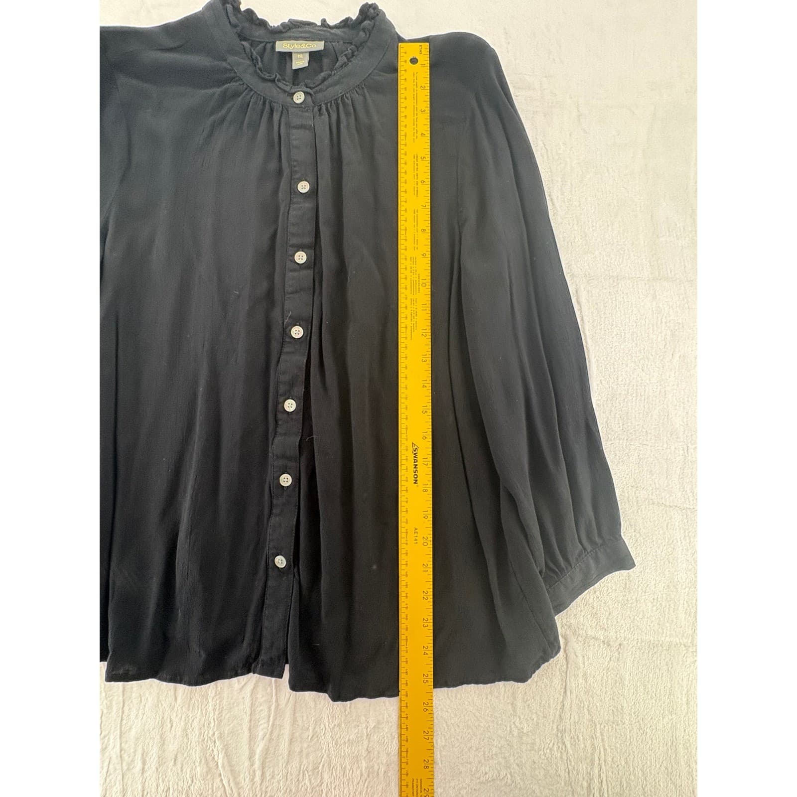 Style & Co Blouse Womens PXL Button Down Black Green Lot of 2 Ruffle Neck Rayon - Thumbnail 5