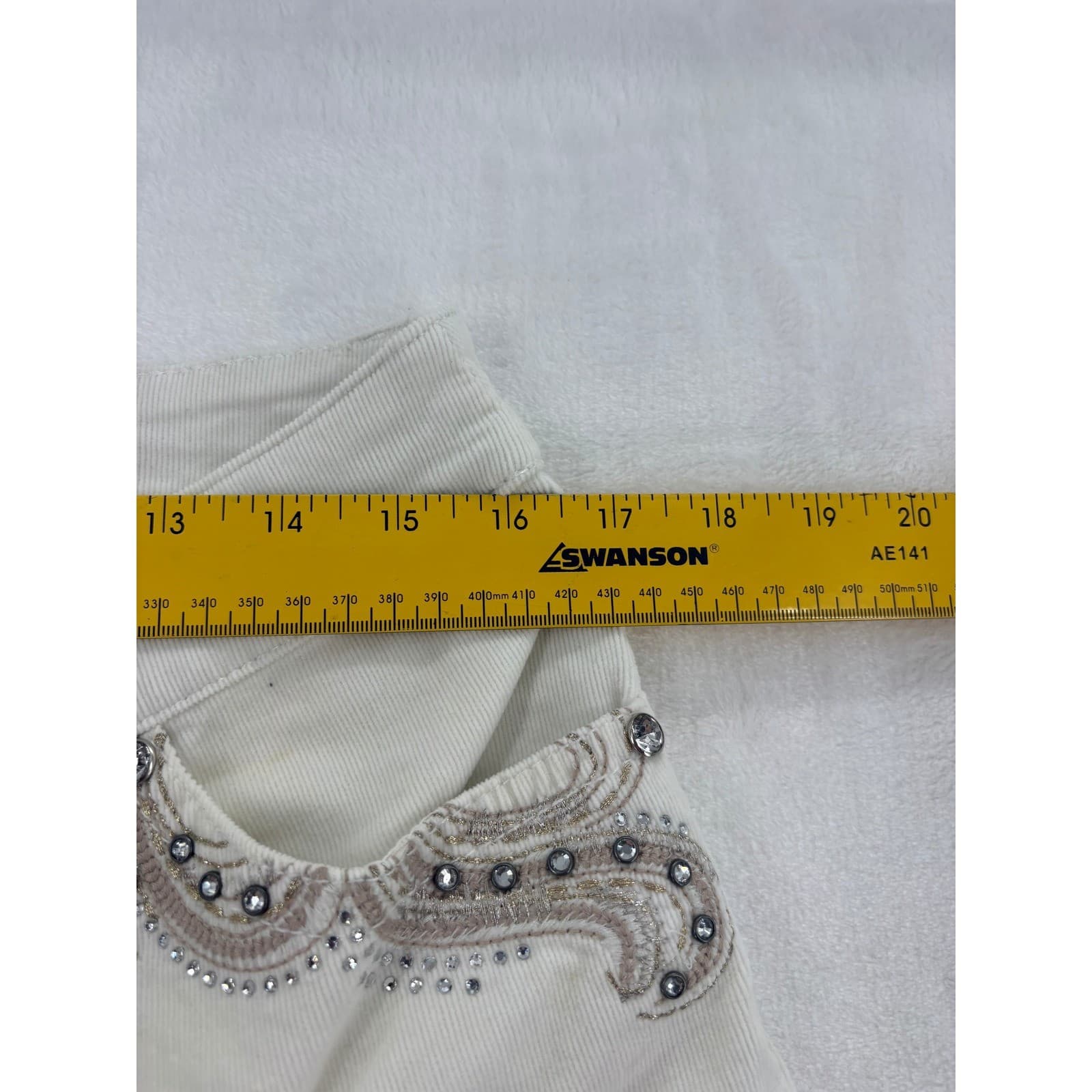 Chicos Corduroy Womens 2 Pants Off White Embellished Rhinestone Straight Leg - Thumbnail 5