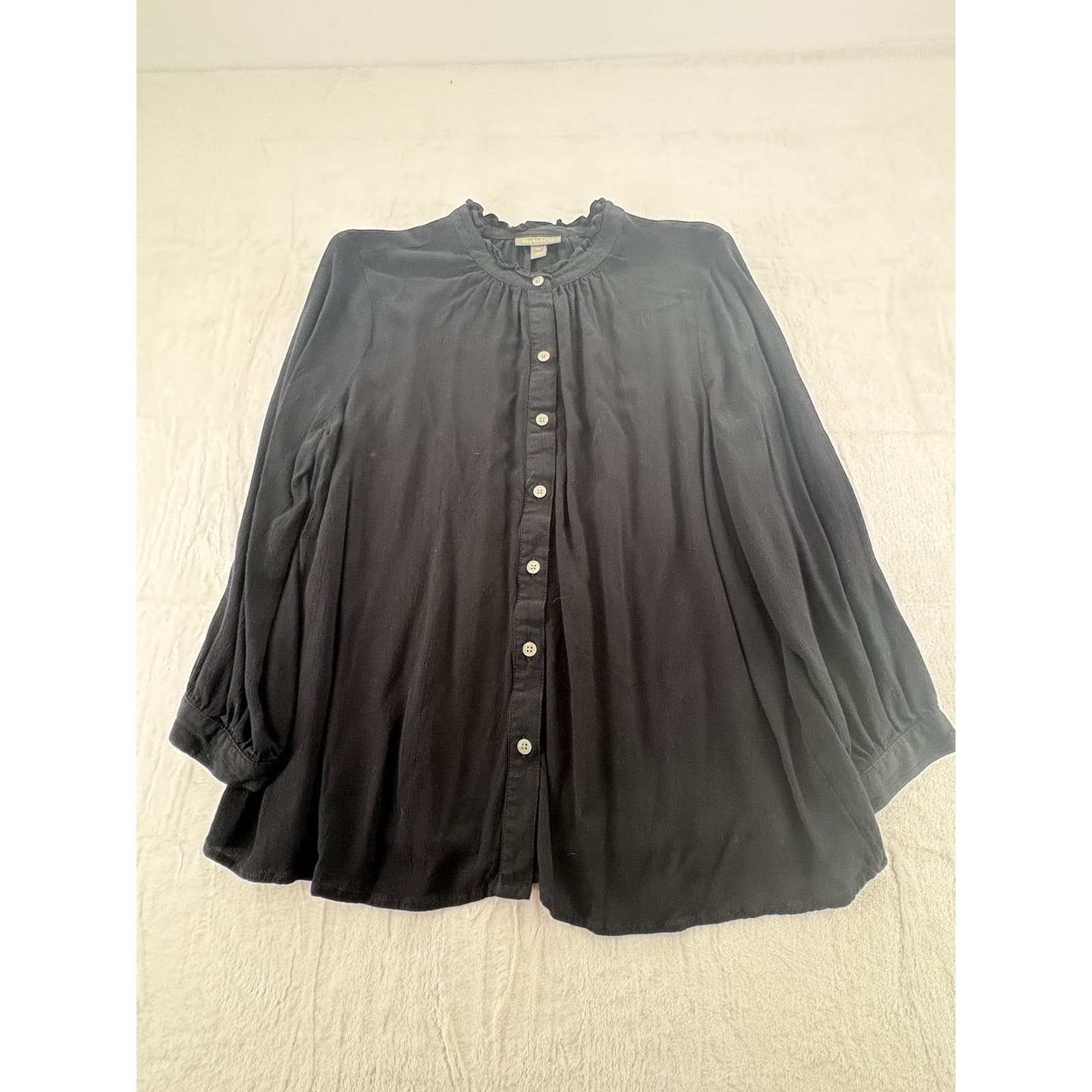 Style & Co Blouse Womens PXL Button Down Black Green Lot of 2 Ruffle Neck Rayon - Thumbnail 4