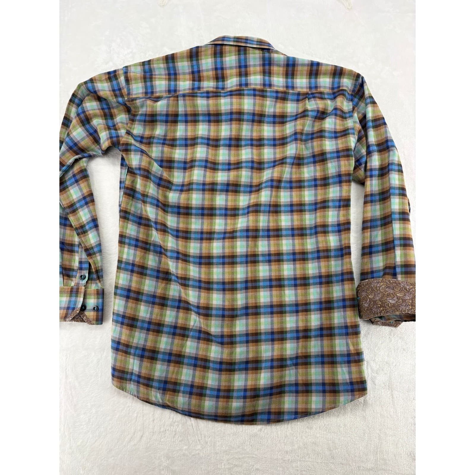 Marcello Sport Button Down Mens Size M Shirt Multicolor Plaid Paisley Trim - Thumbnail 6