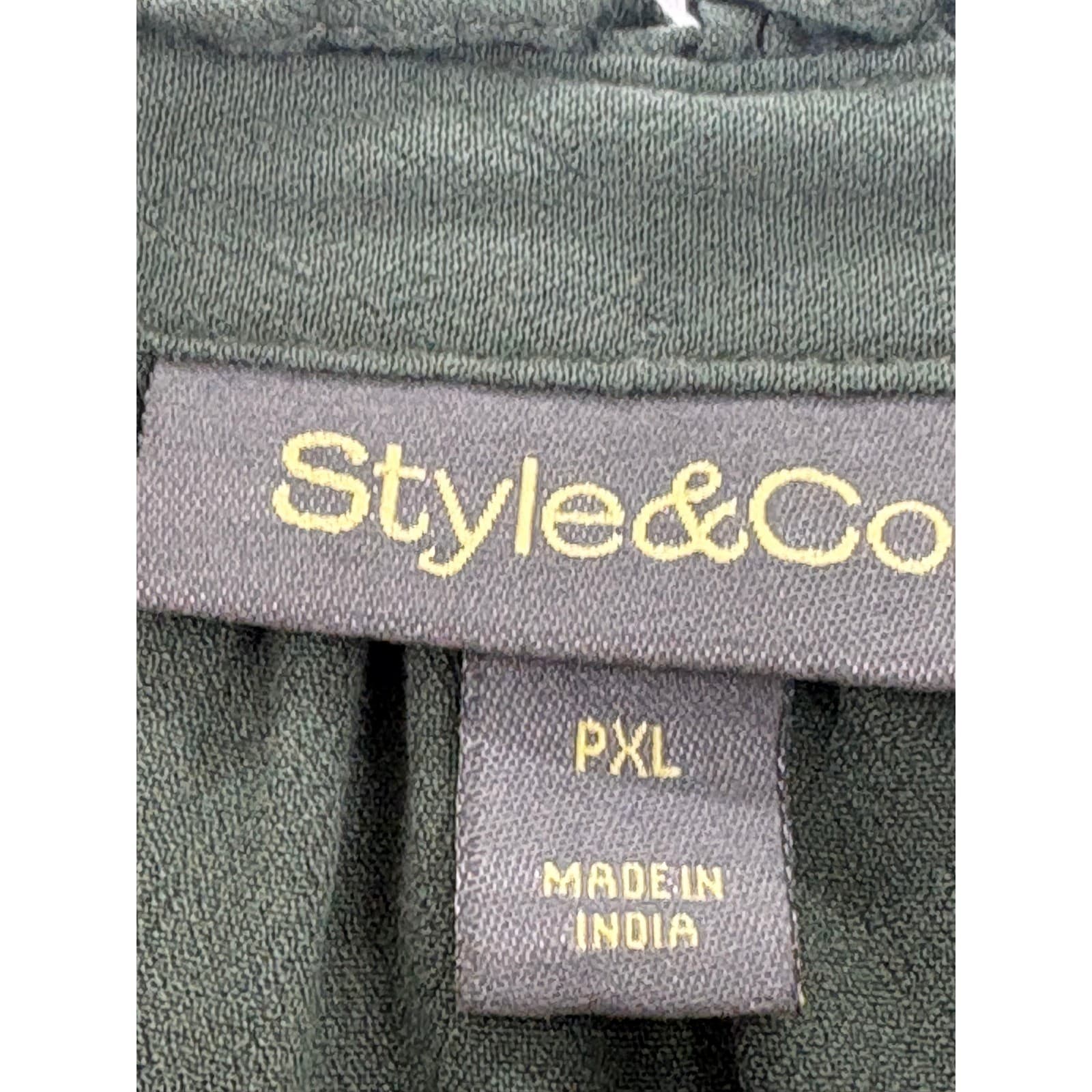 Style & Co Blouse Womens PXL Button Down Black Green Lot of 2 Ruffle Neck Rayon - Thumbnail 3