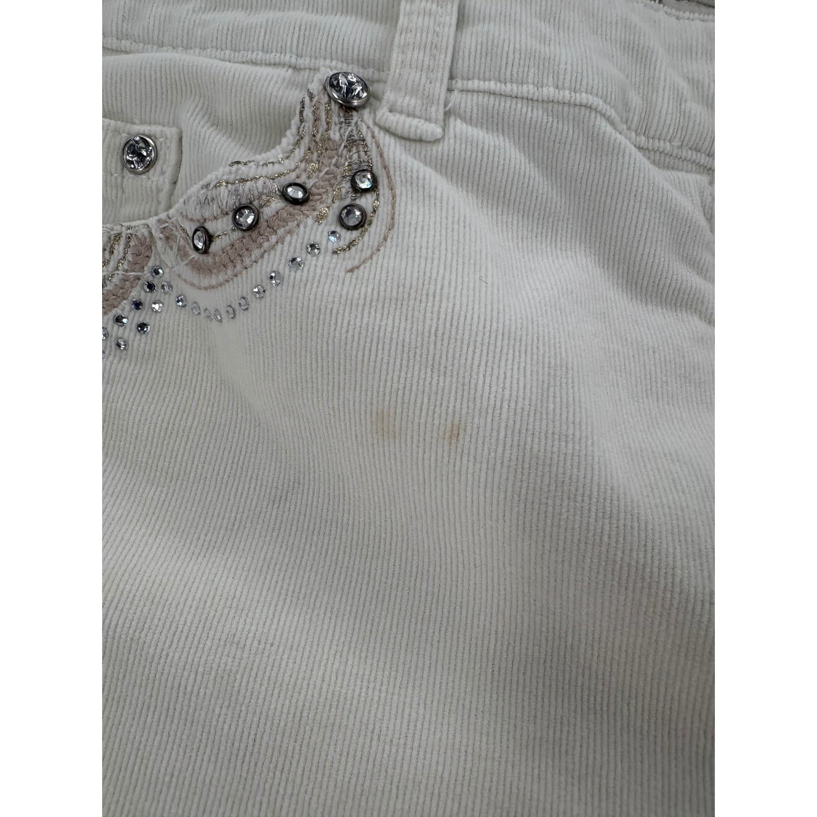 Chicos Corduroy Womens 2 Pants Off White Embellished Rhinestone Straight Leg - Thumbnail 2