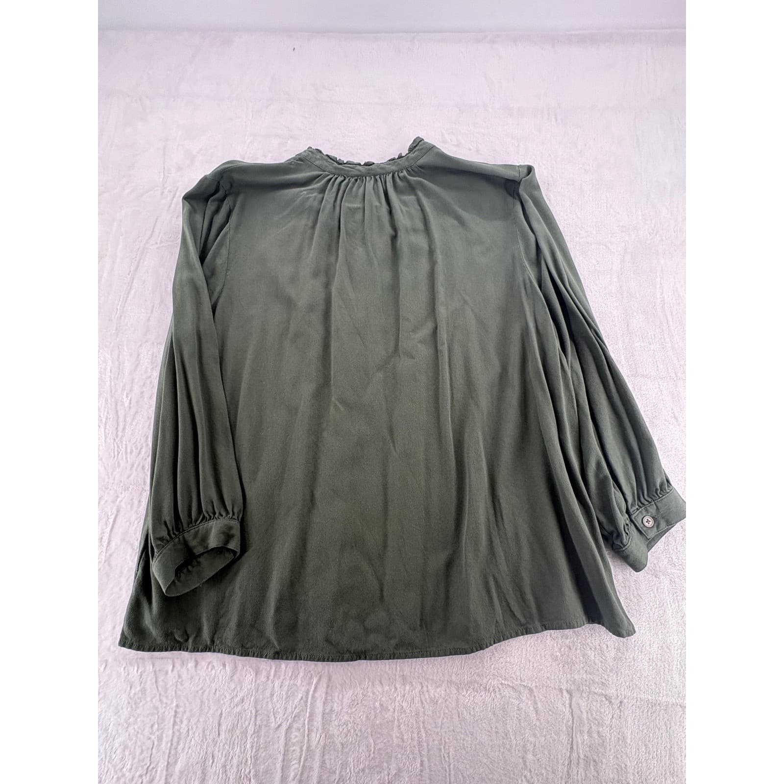 Style & Co Blouse Womens PXL Button Down Black Green Lot of 2 Ruffle Neck Rayon - Thumbnail 8