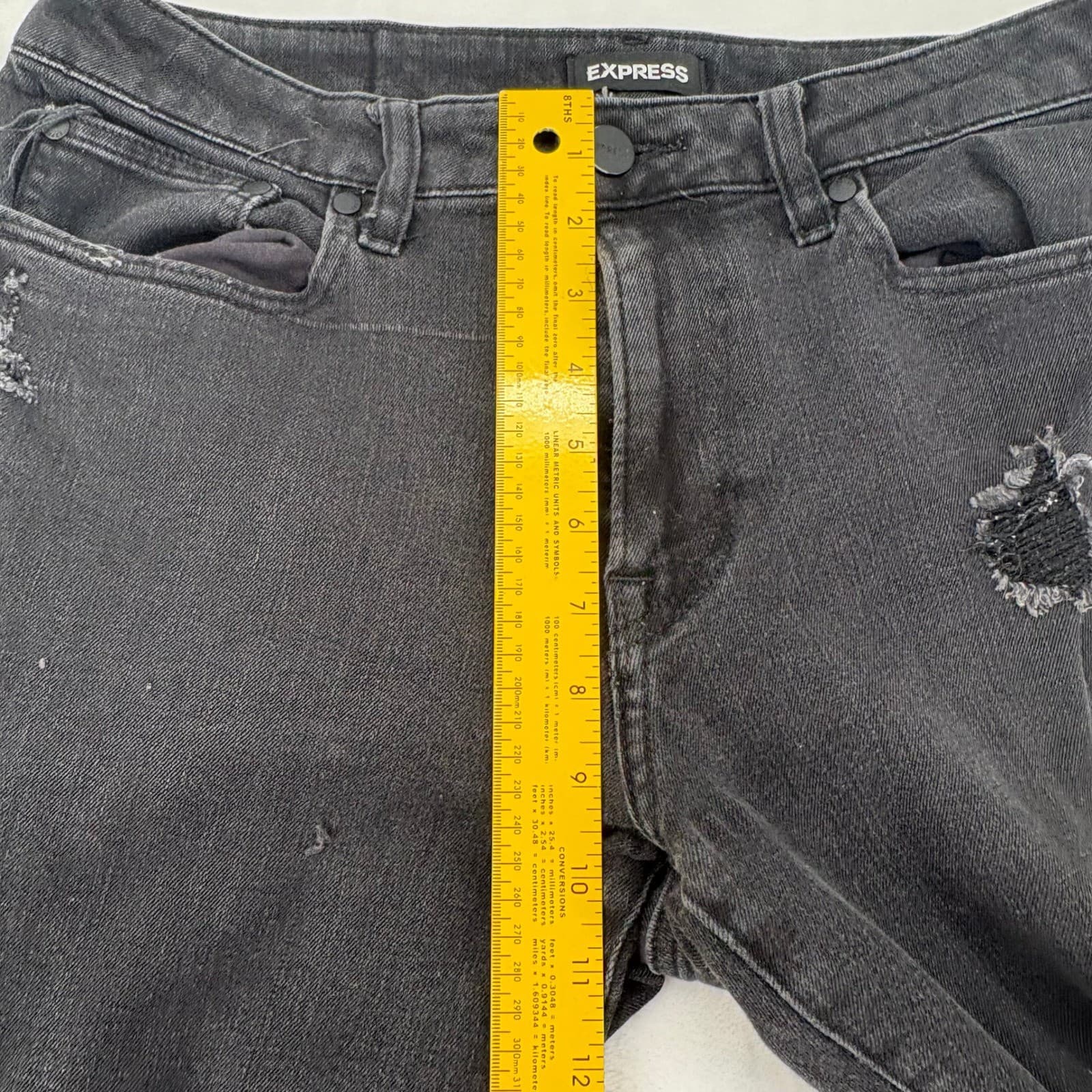 Express Jeans Mens 32x30 Slim Black 4-Way Hyper Stretch Distressed Denim - Thumbnail 3