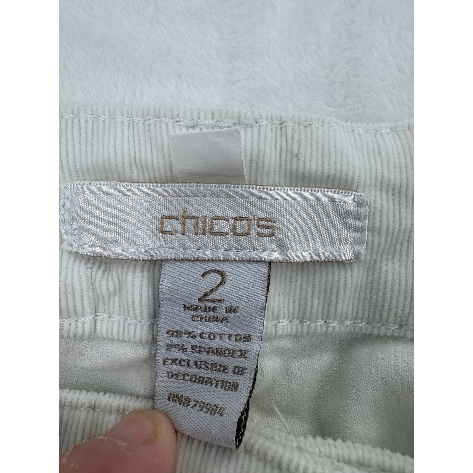 Chicos Corduroy Womens 2 Pants Off White Embellished Rhinestone Straight Leg - Thumbnail 3