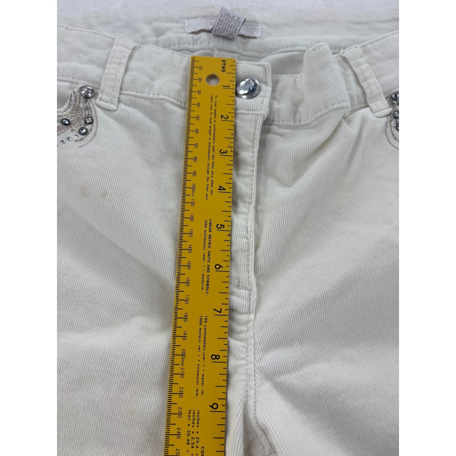 Chicos Corduroy Womens 2 Pants Off White Embellished Rhinestone Straight Leg - Thumbnail 6